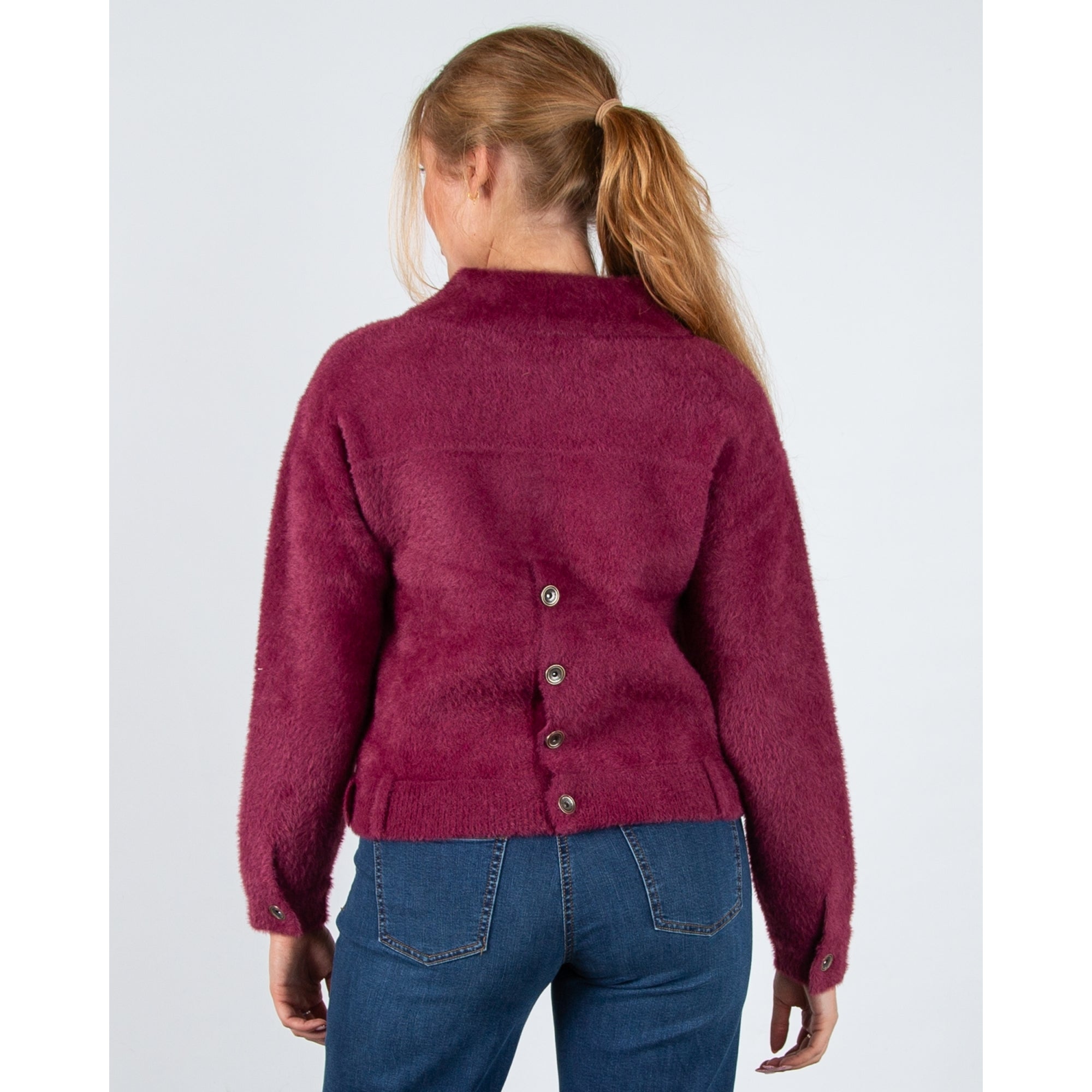 Rino & Pelle Bubbly Button Detail Fluffy Jacket With Collar Sugar Plum