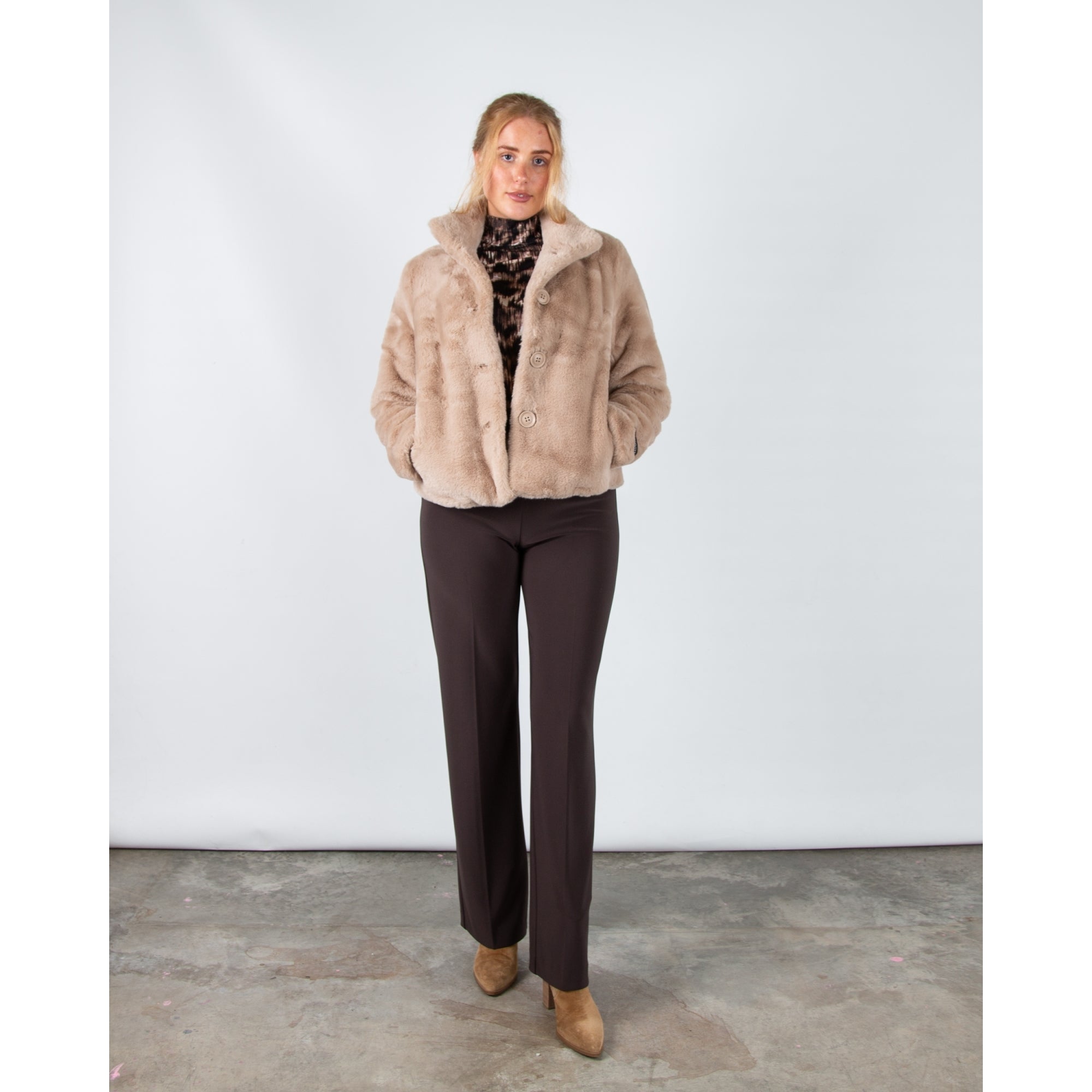 Red Button Rolinde Blurred Leopard Polo Neck Jersey Top Black/brown