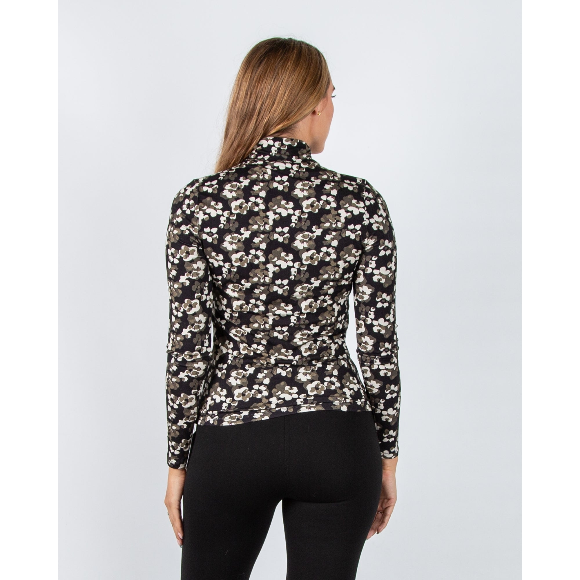 Red Button Floral Crewe Neck Jersey Top Black/khaki