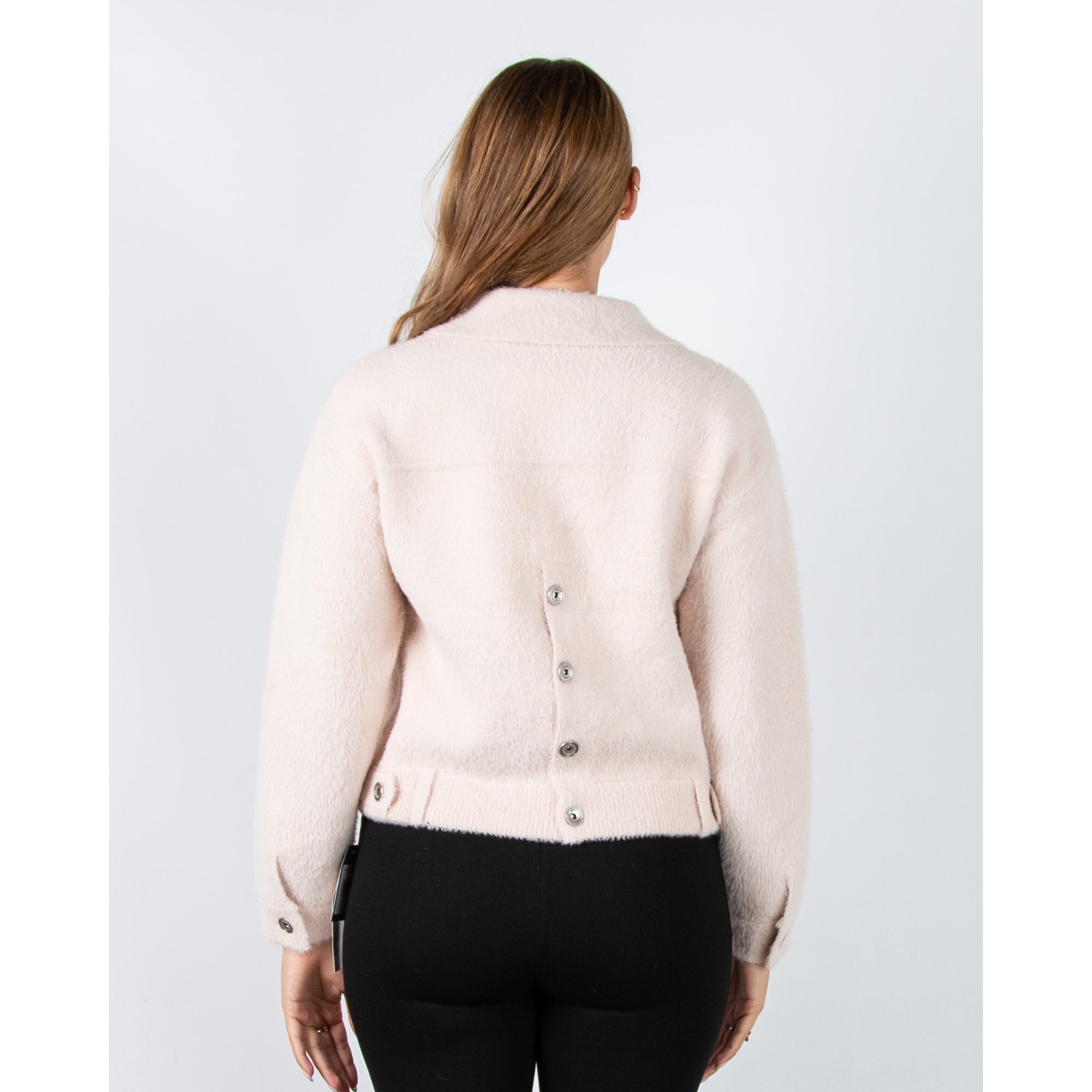 Rino & Pelle Bubbly Button Detail Fluffy Jacket With Collar Pale Pink