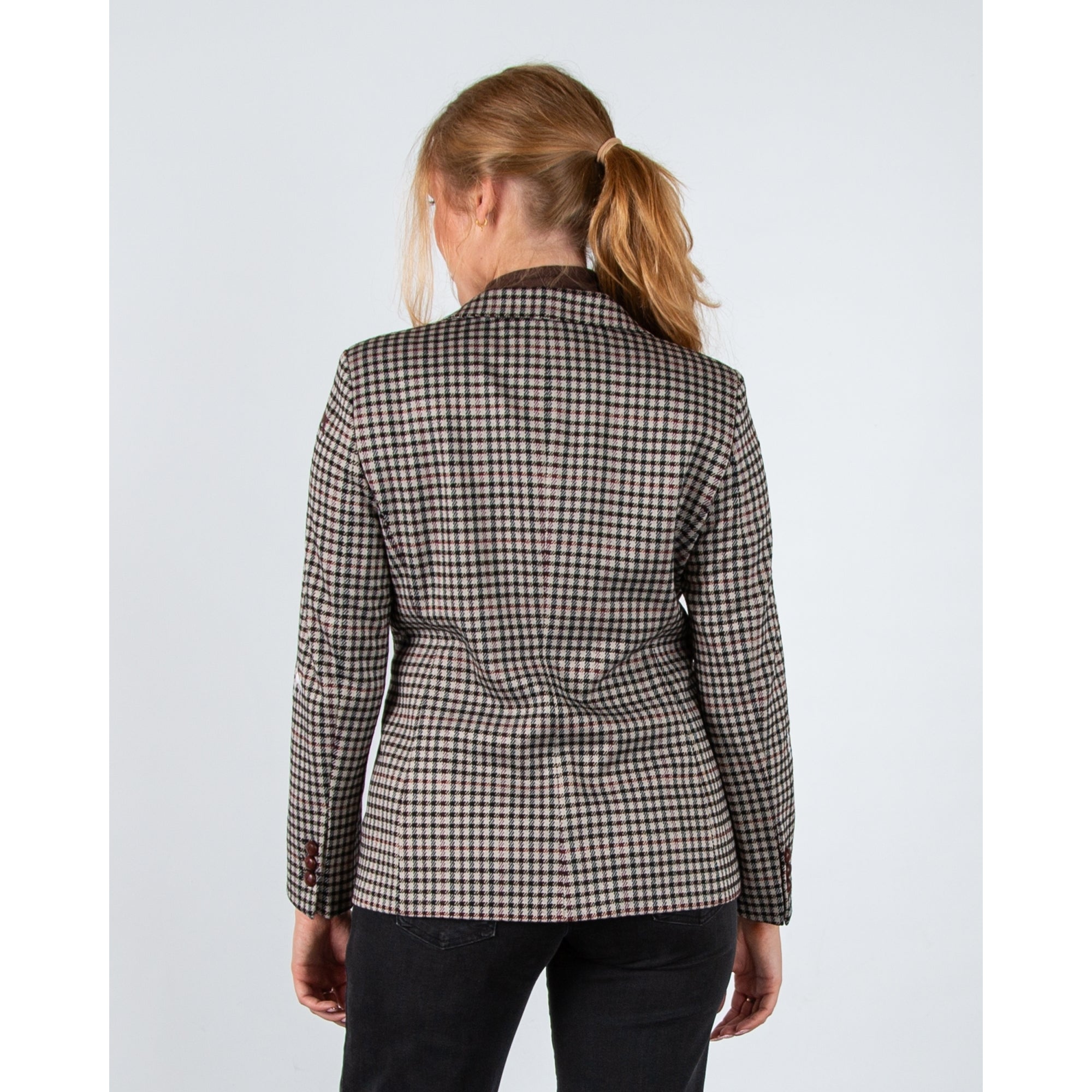 Vilagallo Heather Houndstooth Blazer With Embroidered Dogs Green/ecru