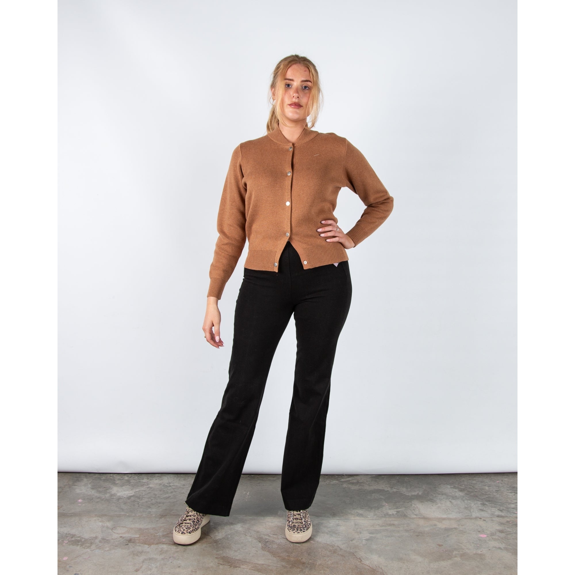 Marble Fashions Knitted Bomber Jacket With Rib Trim Camel 208