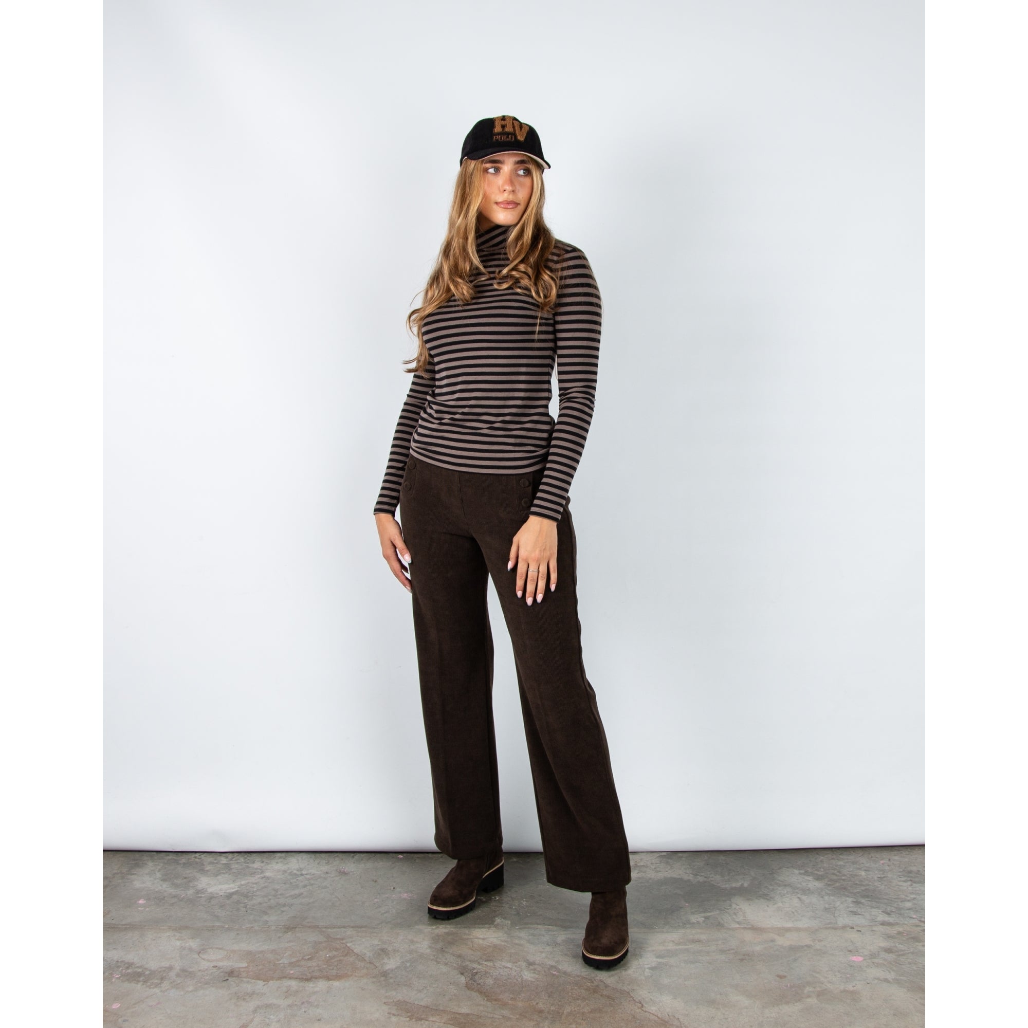 Part Two Efinas Stripe Roll Neck Jersey Long Sleeve Top Falcon/black