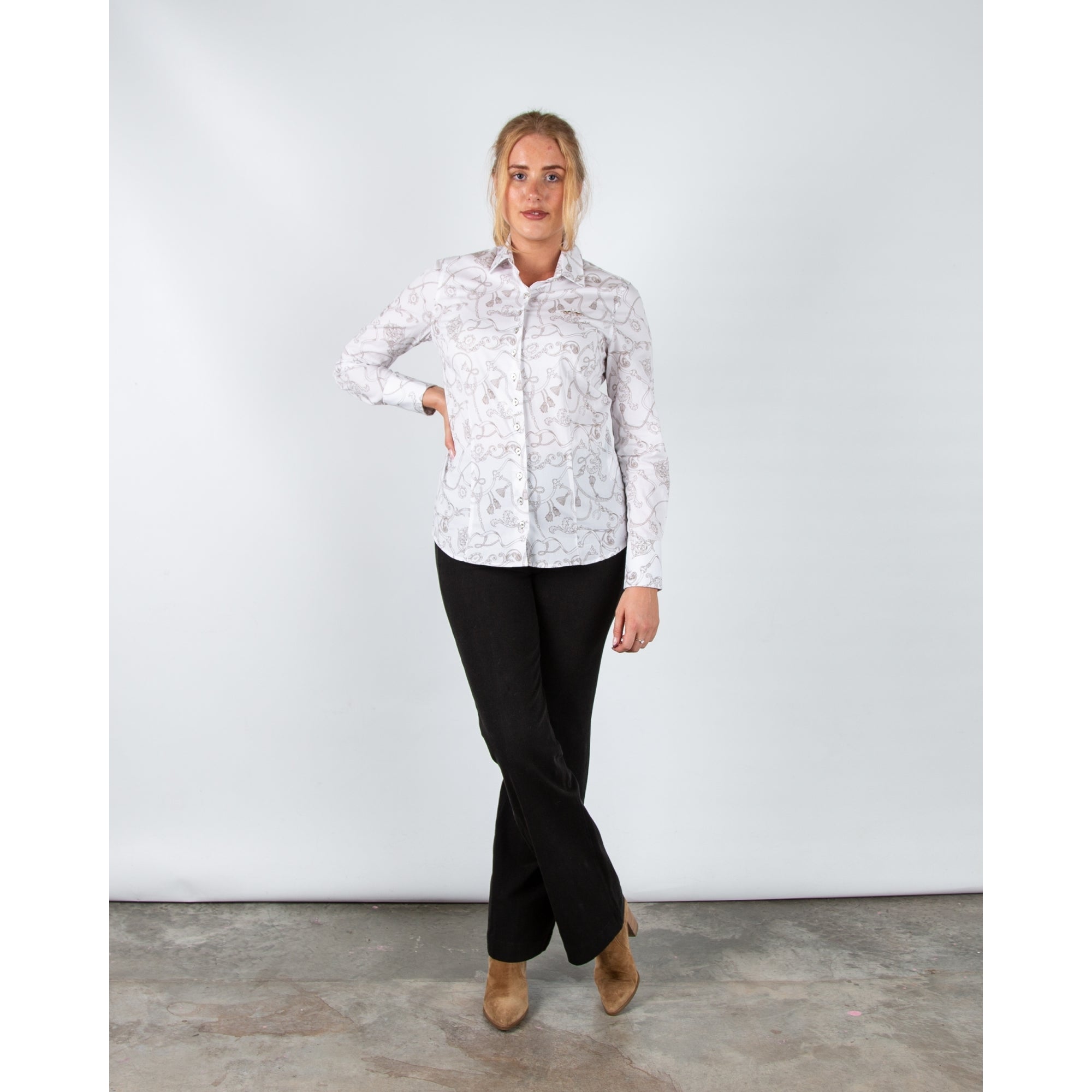 Hv Society Itala Chain Print Cotton Shirt White/taupe