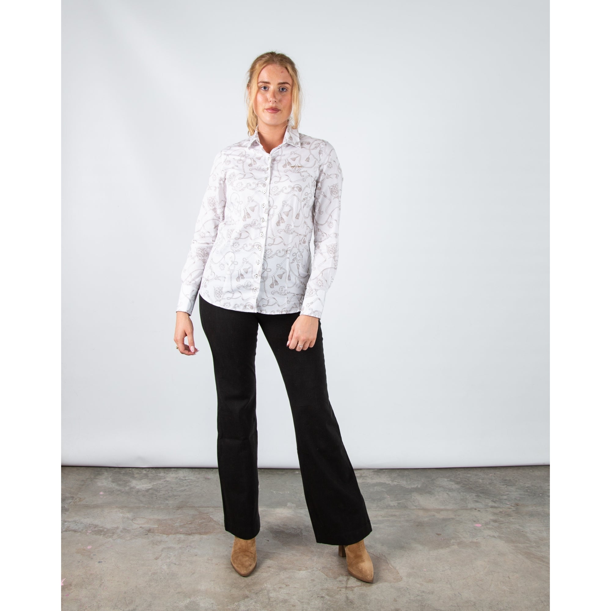 Hv Society Itala Chain Print Cotton Shirt White/taupe