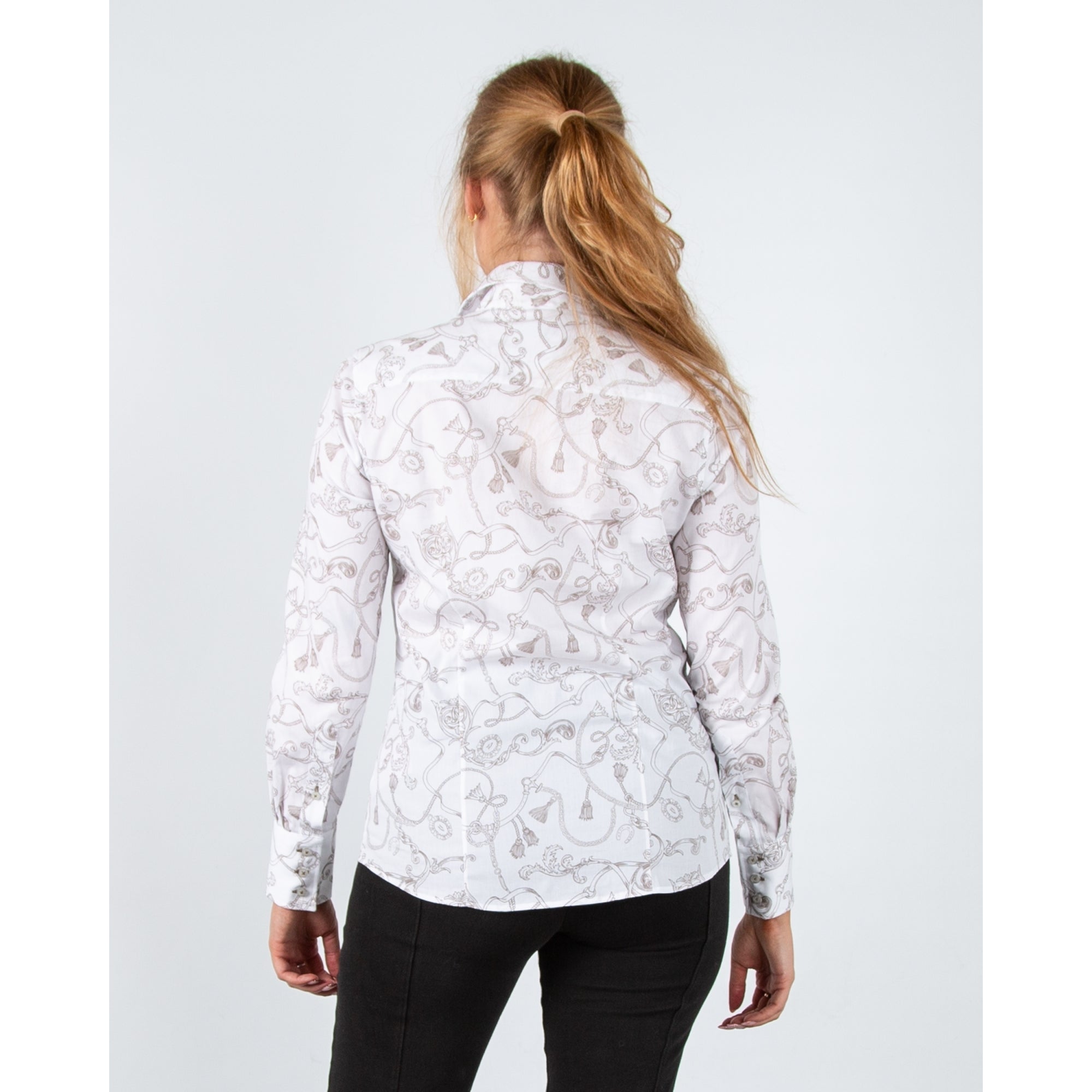 Hv Society Itala Chain Print Cotton Shirt White/taupe