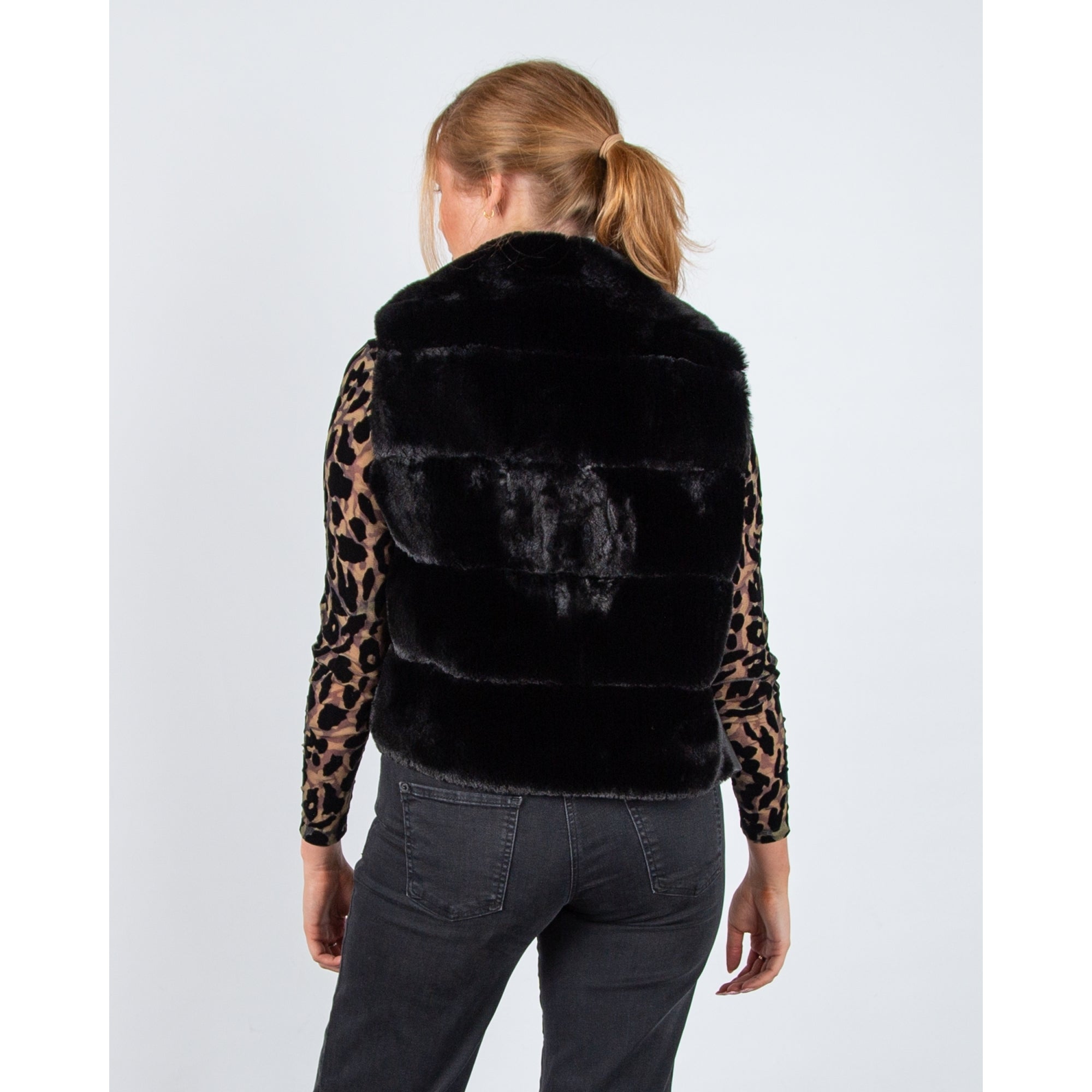 Rino & Pelle May Wide Panel Faux Fur Gilet With Pleather Trim Black