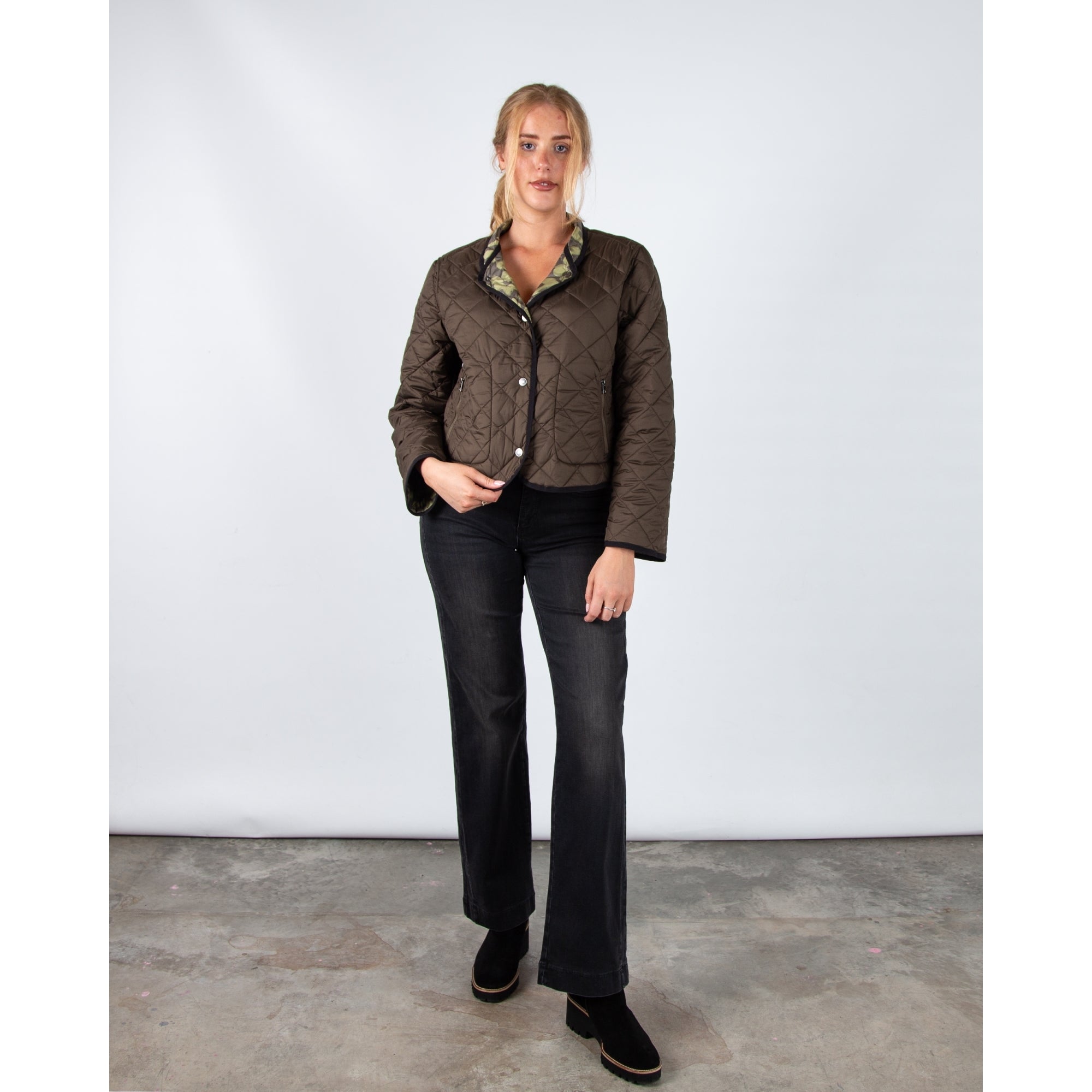 Marc Cain Leo Hike Rethink Together Leopard Print Reversible Jacket Olive