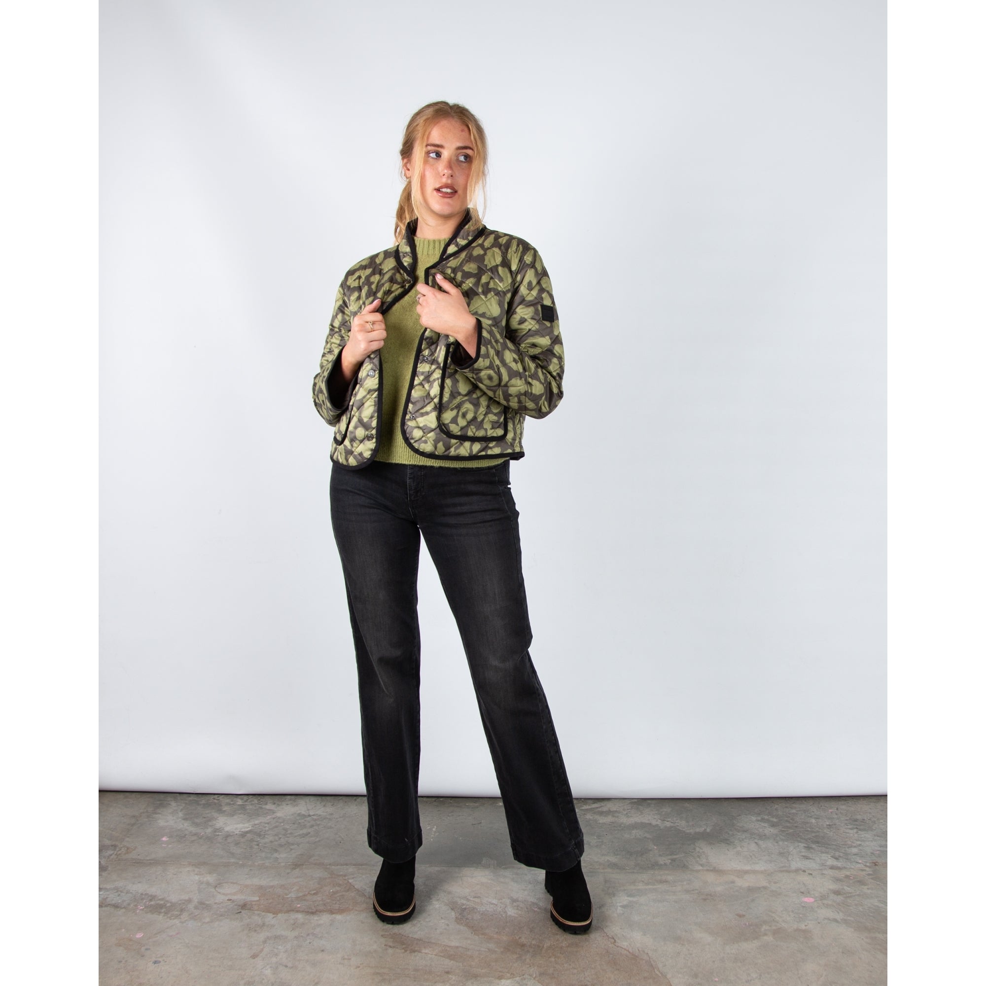 Marc Cain Leo Hike Rethink Together Leopard Print Reversible Jacket Olive