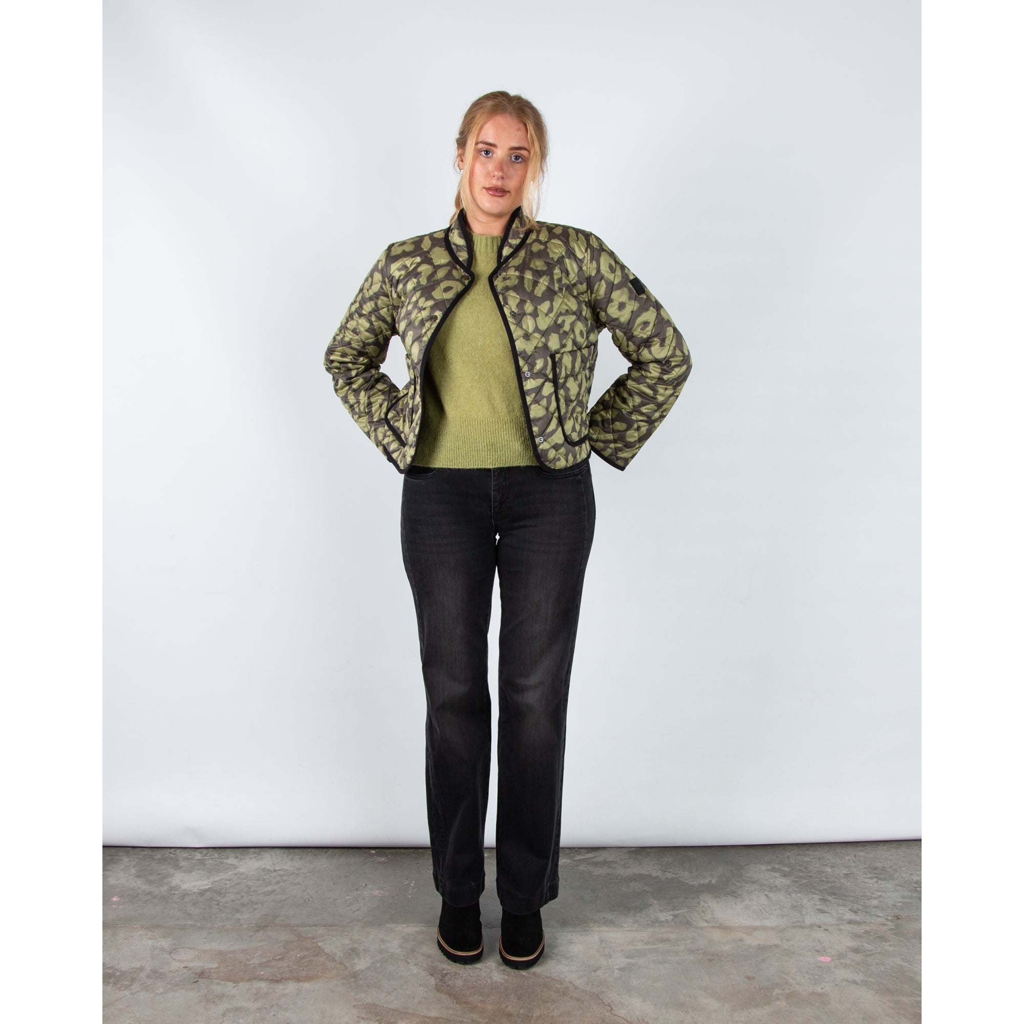 Marc Cain Leo Hike Rethink Together Leopard Print Reversible Jacket Olive