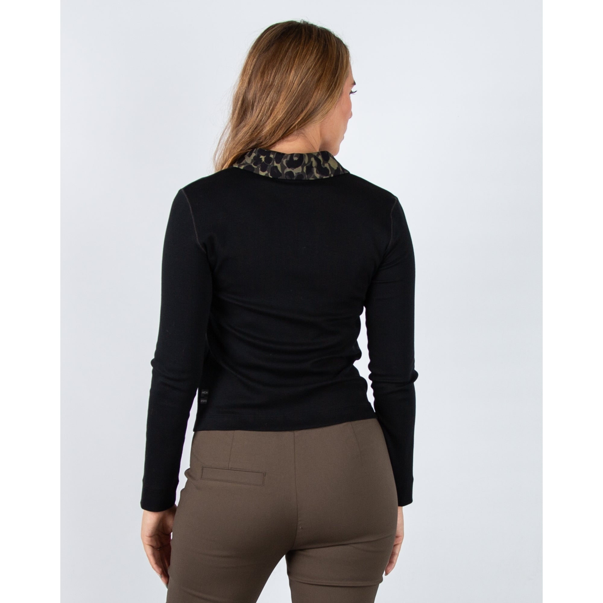 Marc Cain Leo Hike Leopard Trim Jersey Cotton Jacket Black/Khaki