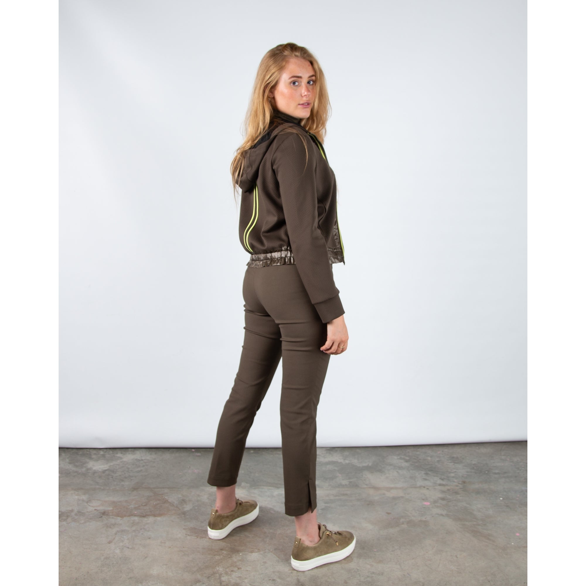 Marc Cain Leo Hike Sporty Hooded Jacket With Centre Stripe Deep Olive