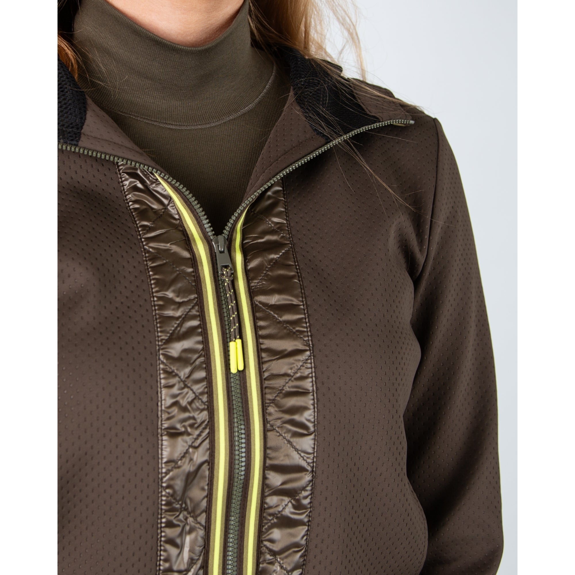 Marc Cain Leo Hike Sporty Hooded Jacket With Centre Stripe Deep Olive