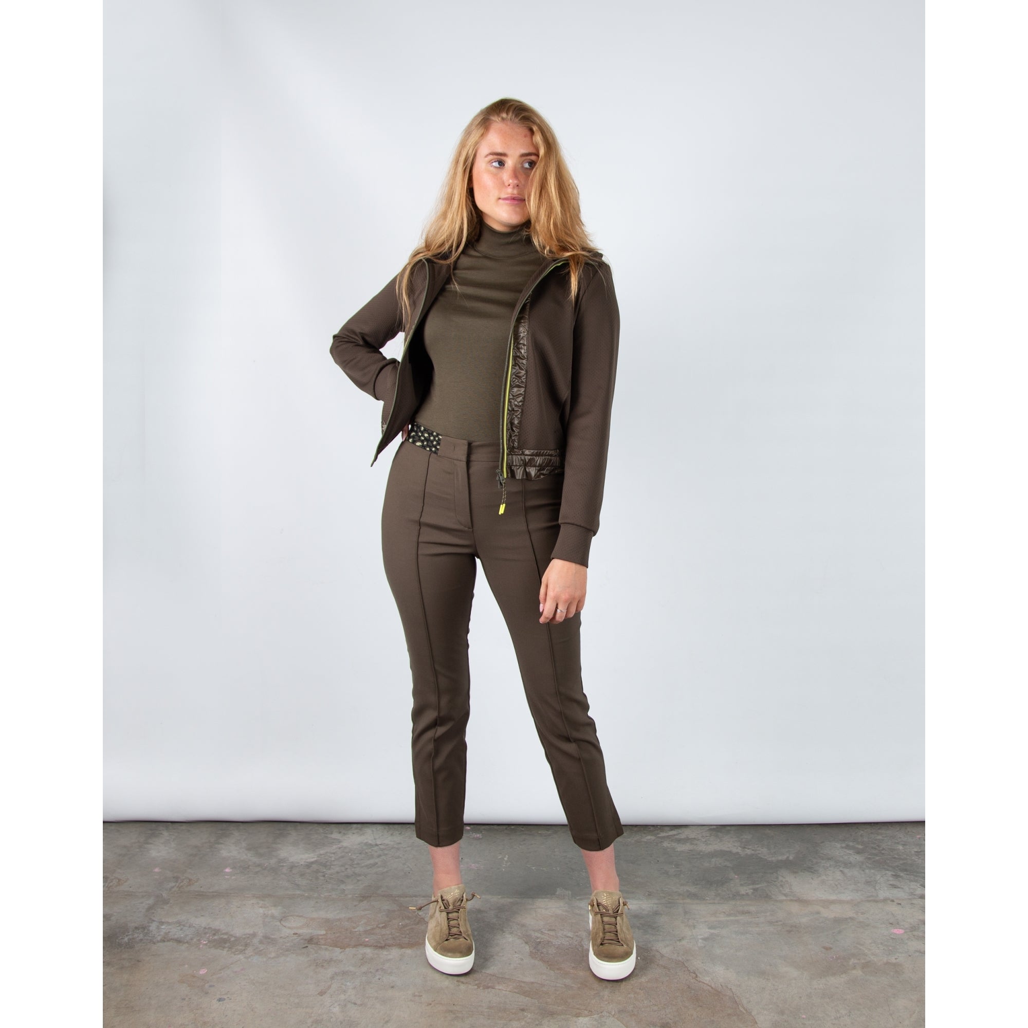 Marc Cain Leo Hike Sporty Hooded Jacket With Centre Stripe Deep Olive