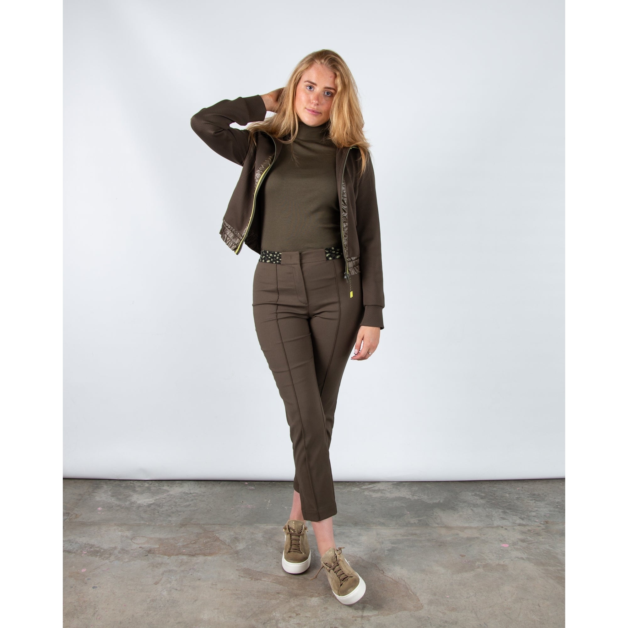 Marc Cain Leo Hike Sporty Hooded Jacket With Centre Stripe Deep Olive