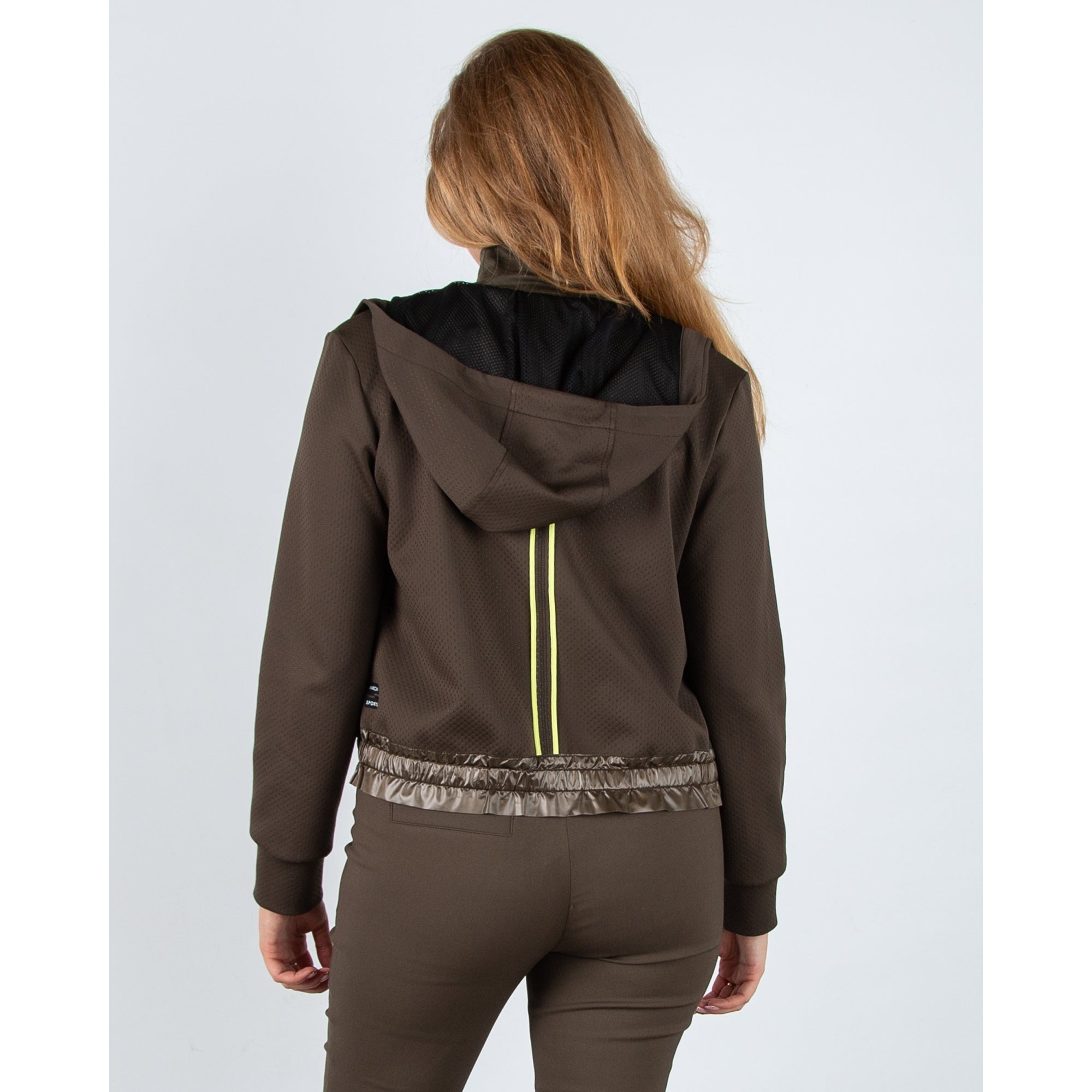 Marc Cain Leo Hike Sporty Hooded Jacket With Centre Stripe Deep Olive