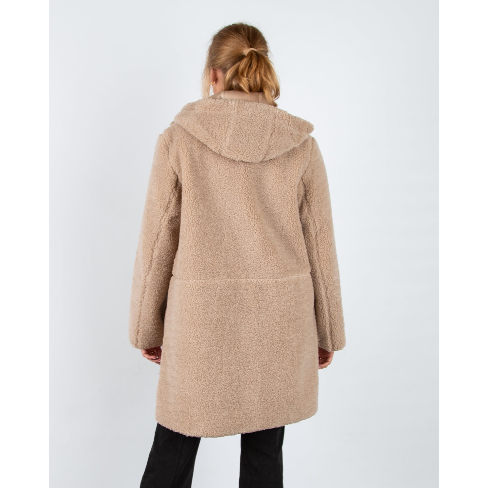 Rino & Pelle Alina Reversible Faux Shearling Coat With Hood Oat