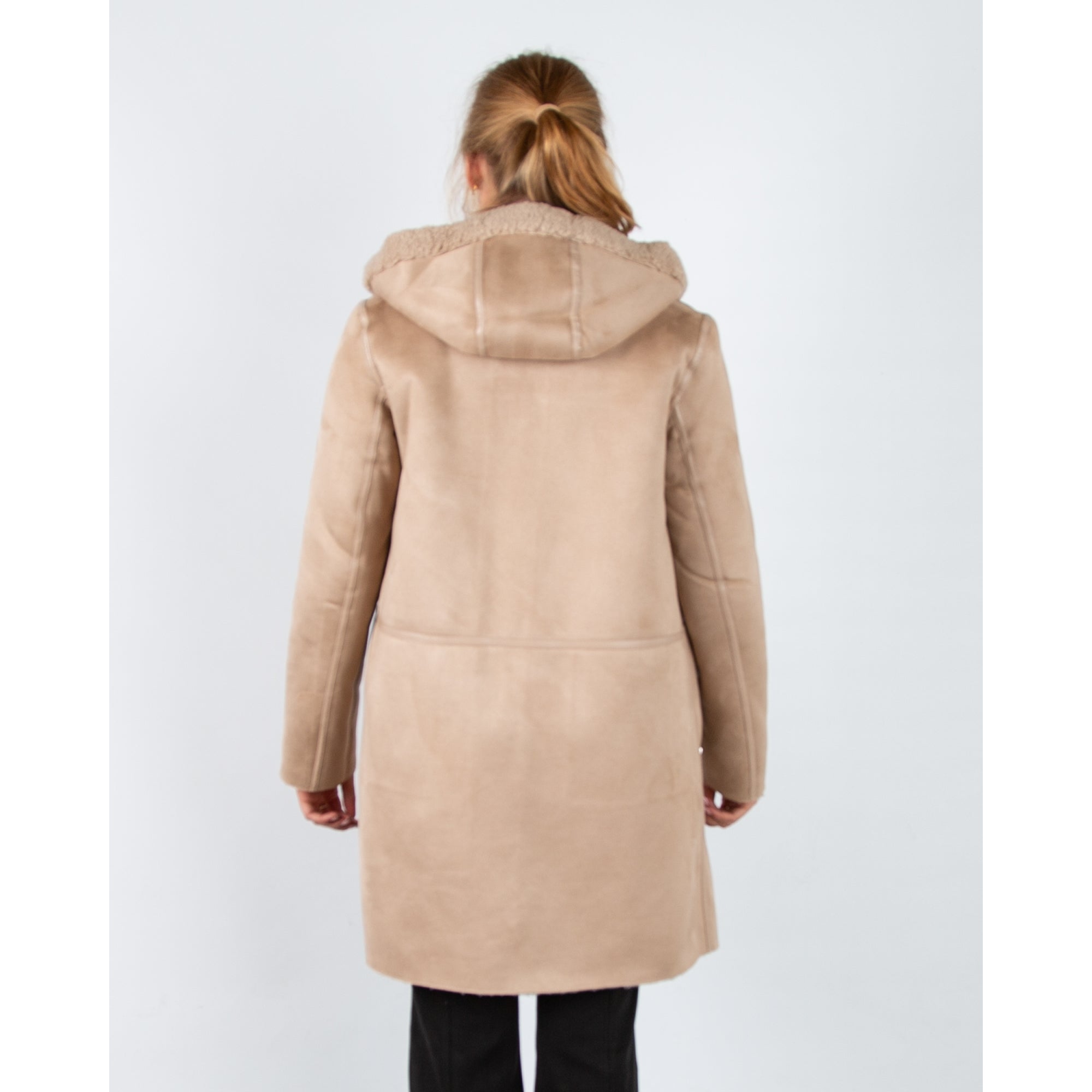 Rino & Pelle Alina Reversible Faux Shearling Coat With Hood Oat
