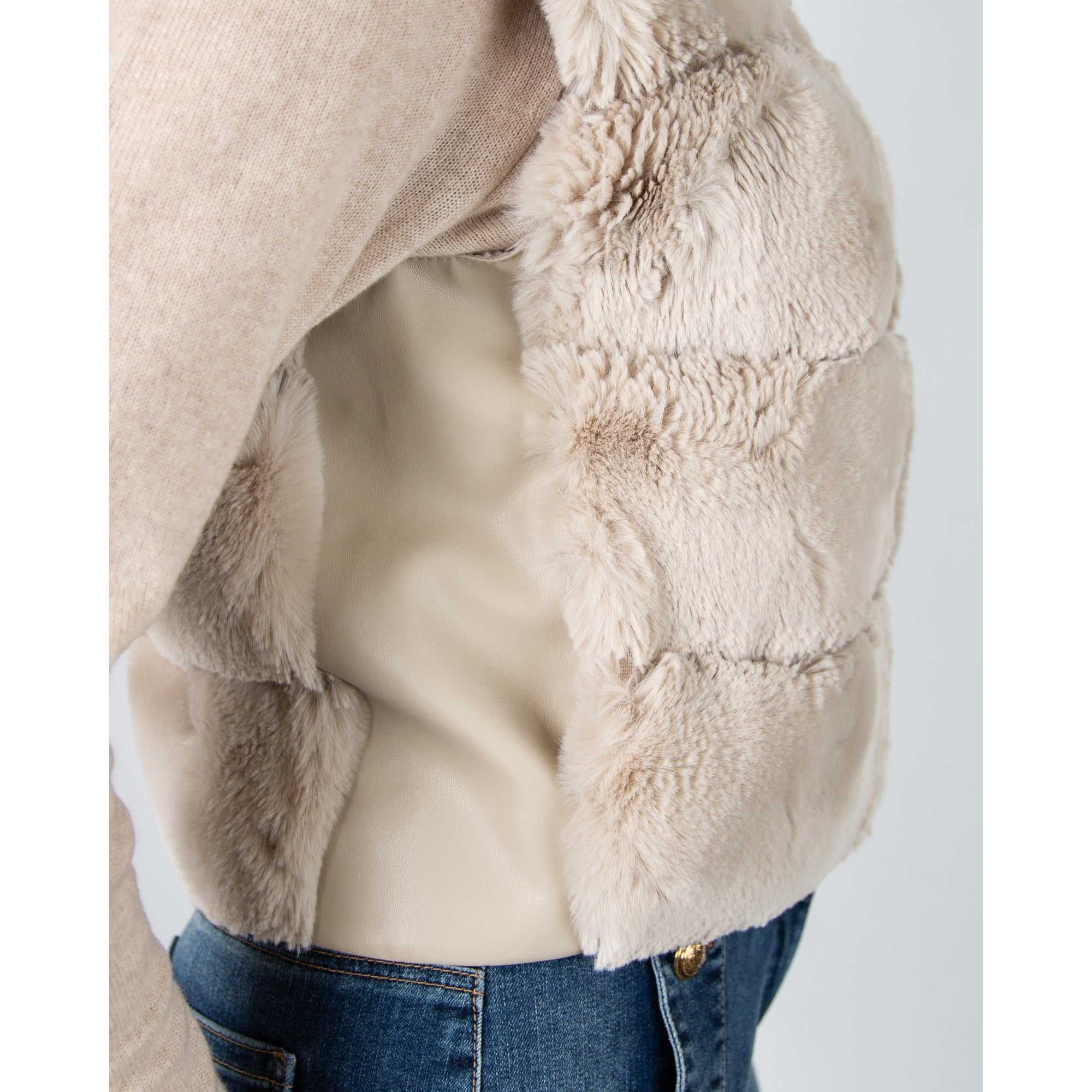 Rino & Pelle May Wide Panel Faux Fur Gilet With Pleather Trim Birch