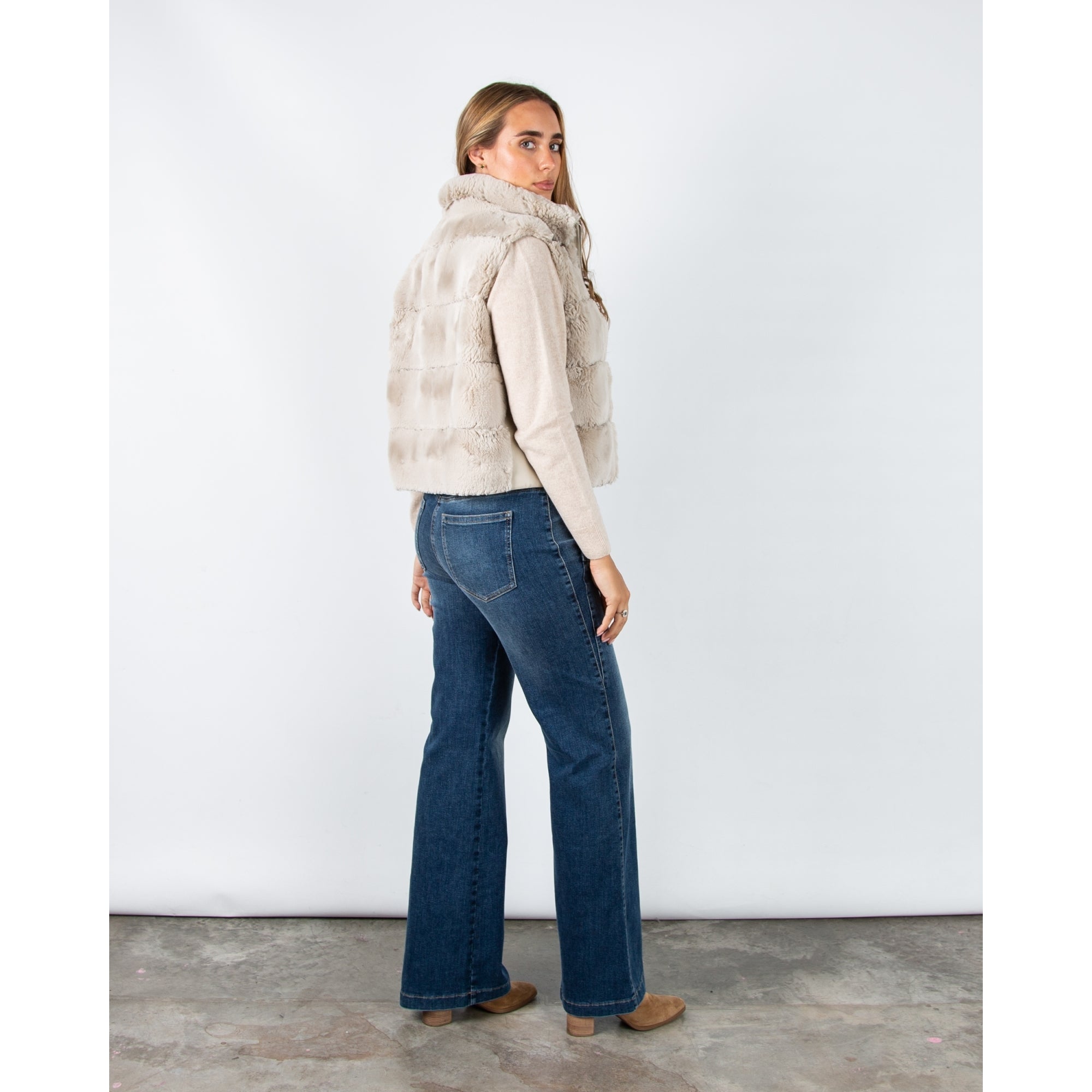 Rino & Pelle May Wide Panel Faux Fur Gilet With Pleather Trim Birch