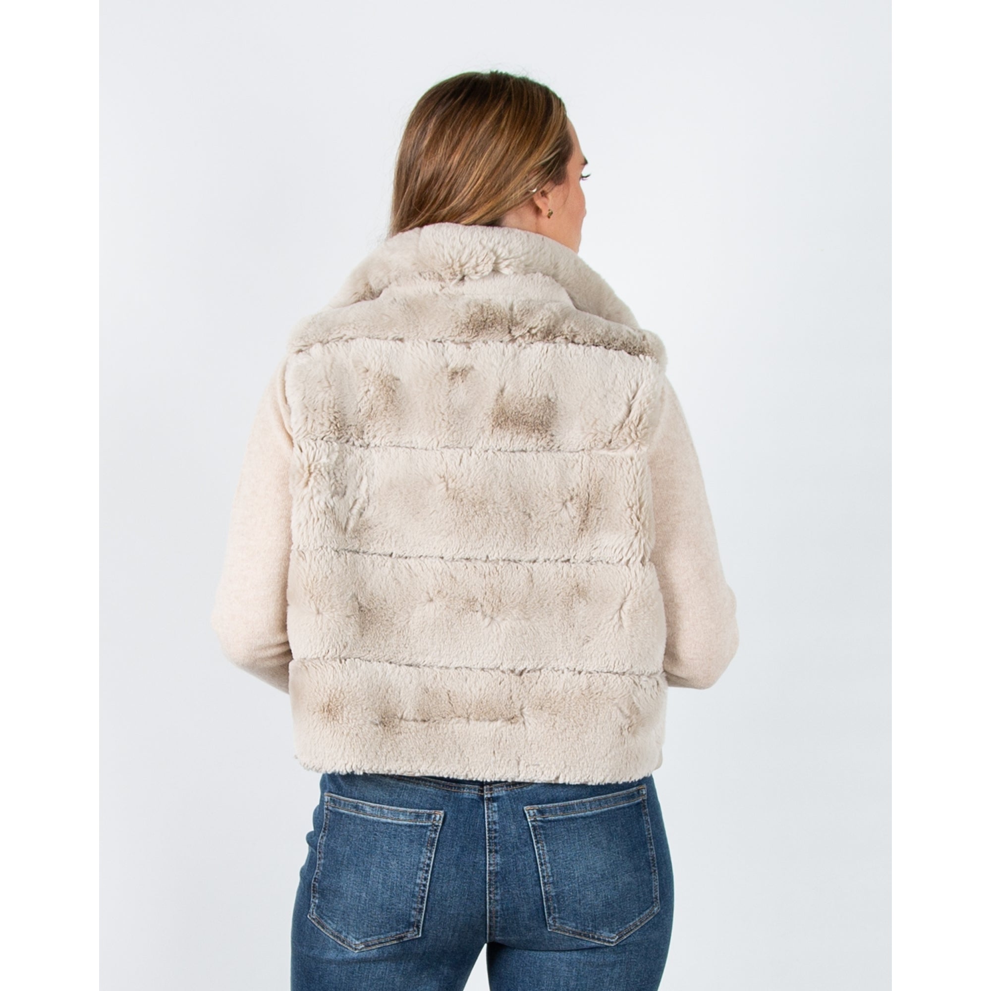 Rino & Pelle May Wide Panel Faux Fur Gilet With Pleather Trim Birch