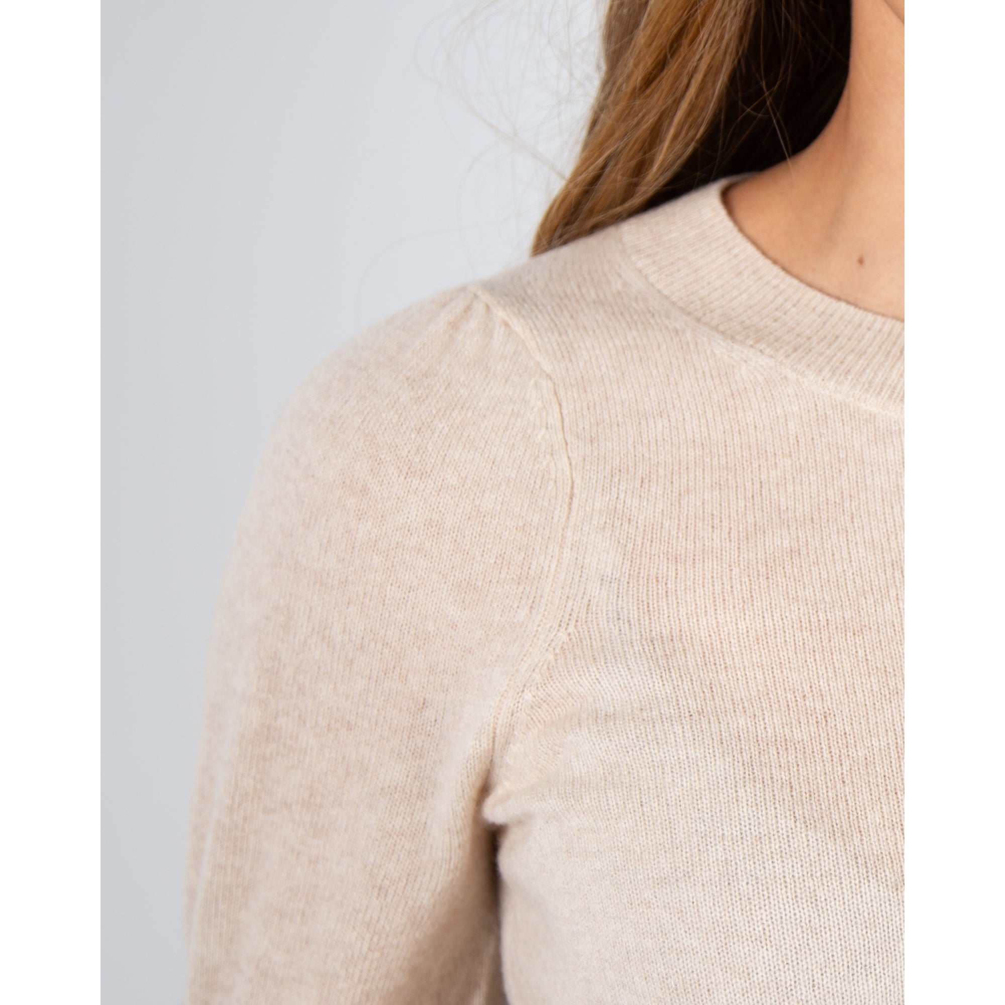 Part Two Evina Round Neck Cashmere Jumper With Rib Trim Beige