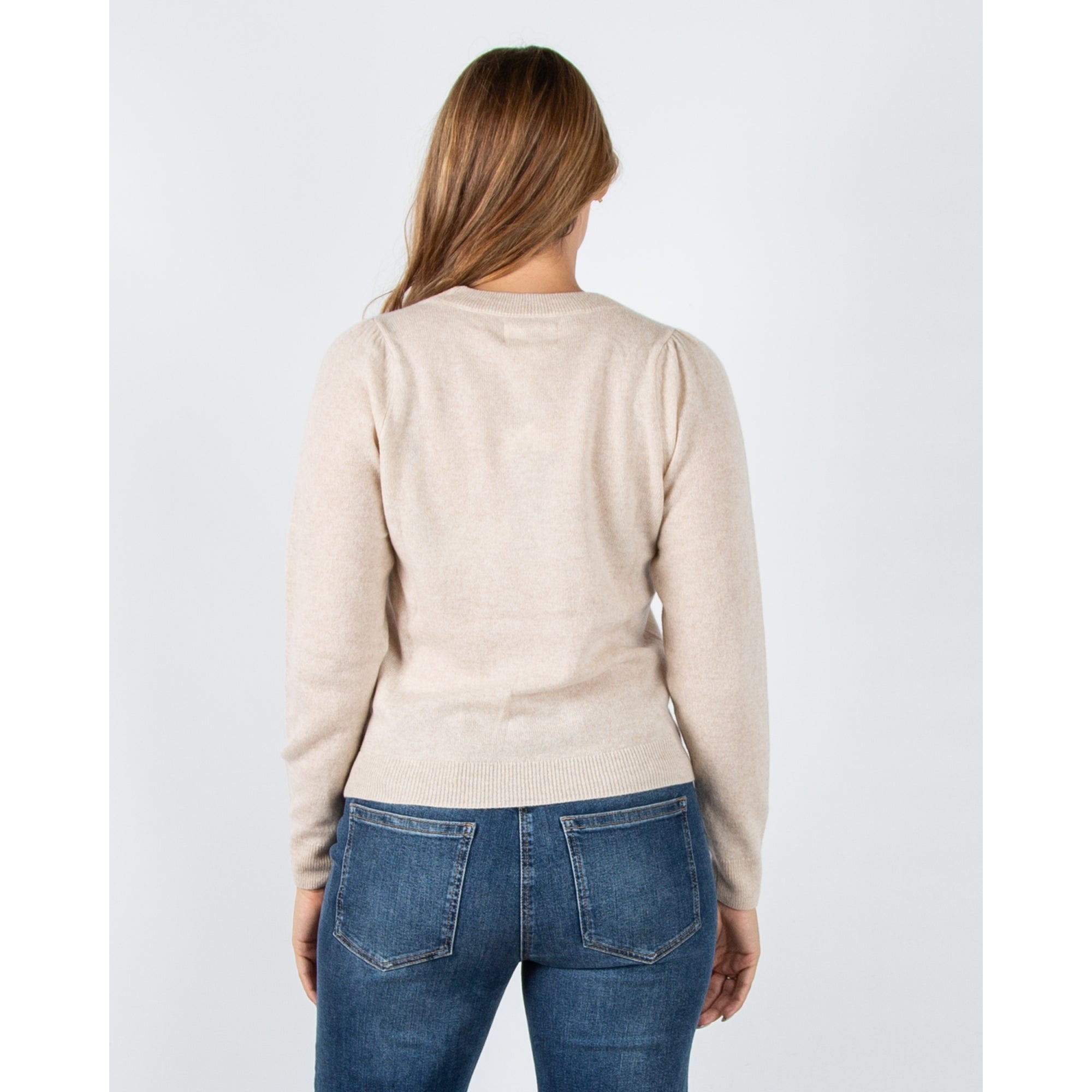 Part Two Evina Round Neck Cashmere Jumper With Rib Trim Beige