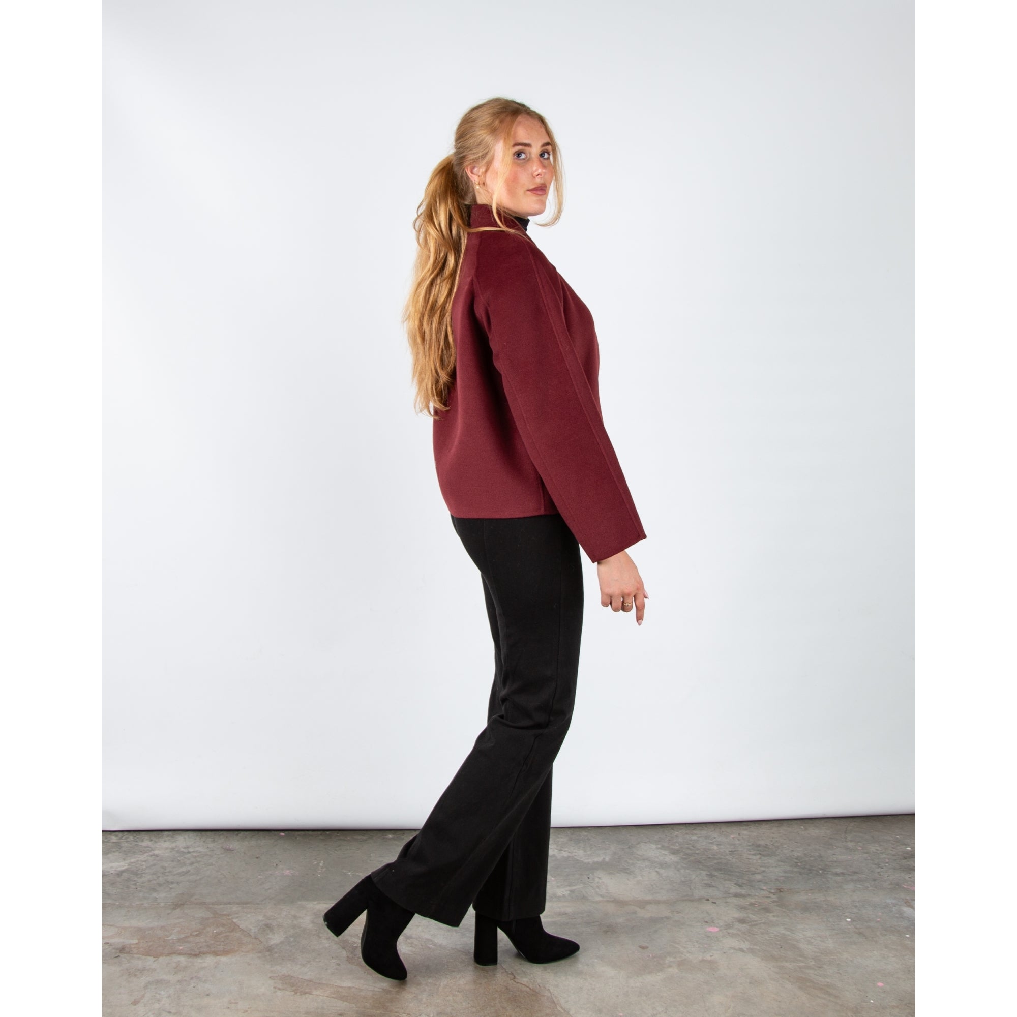 Marella Emme Clip Double Face Boxy Jacket With Collar Burgundy