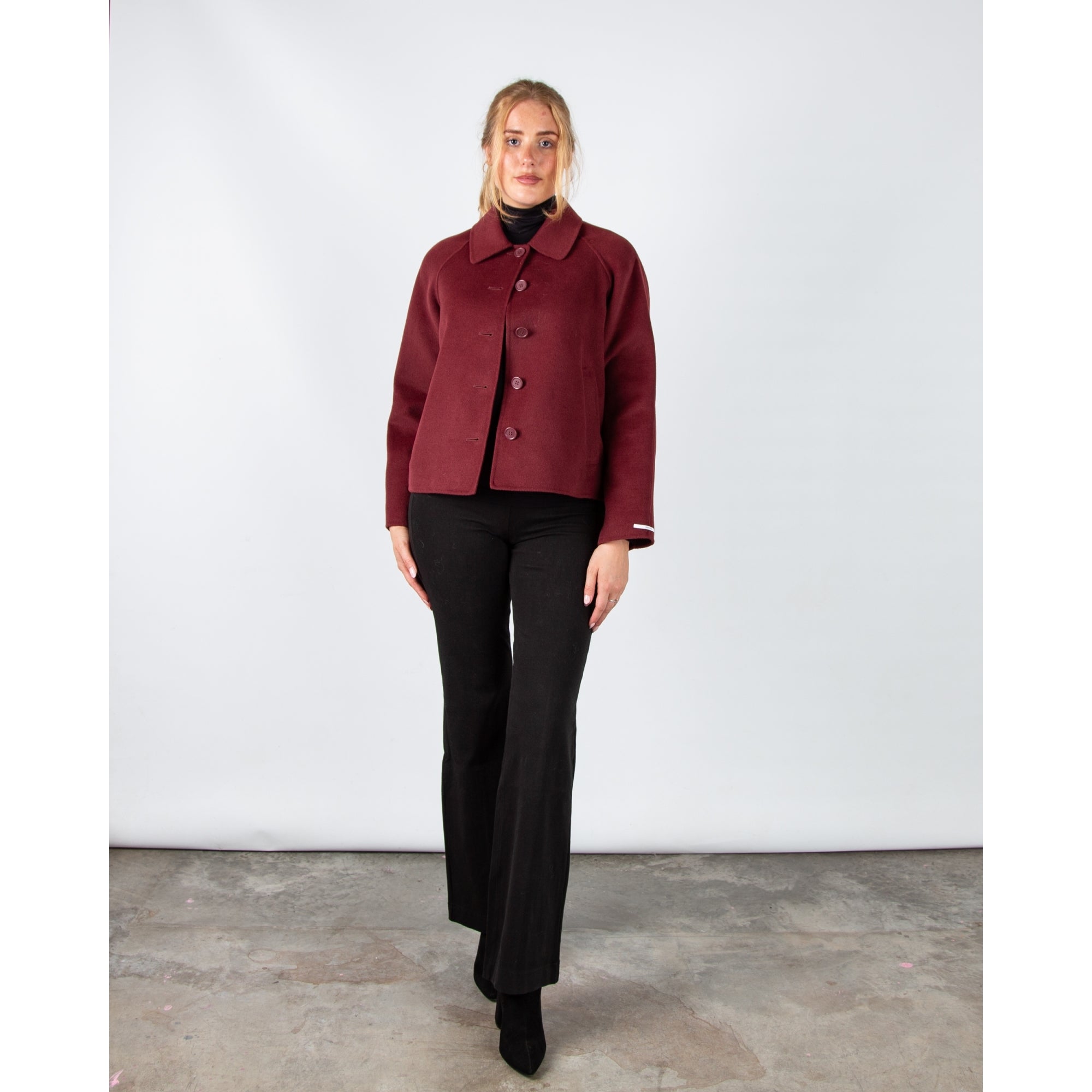 Marella Emme Clip Double Face Boxy Jacket With Collar Burgundy