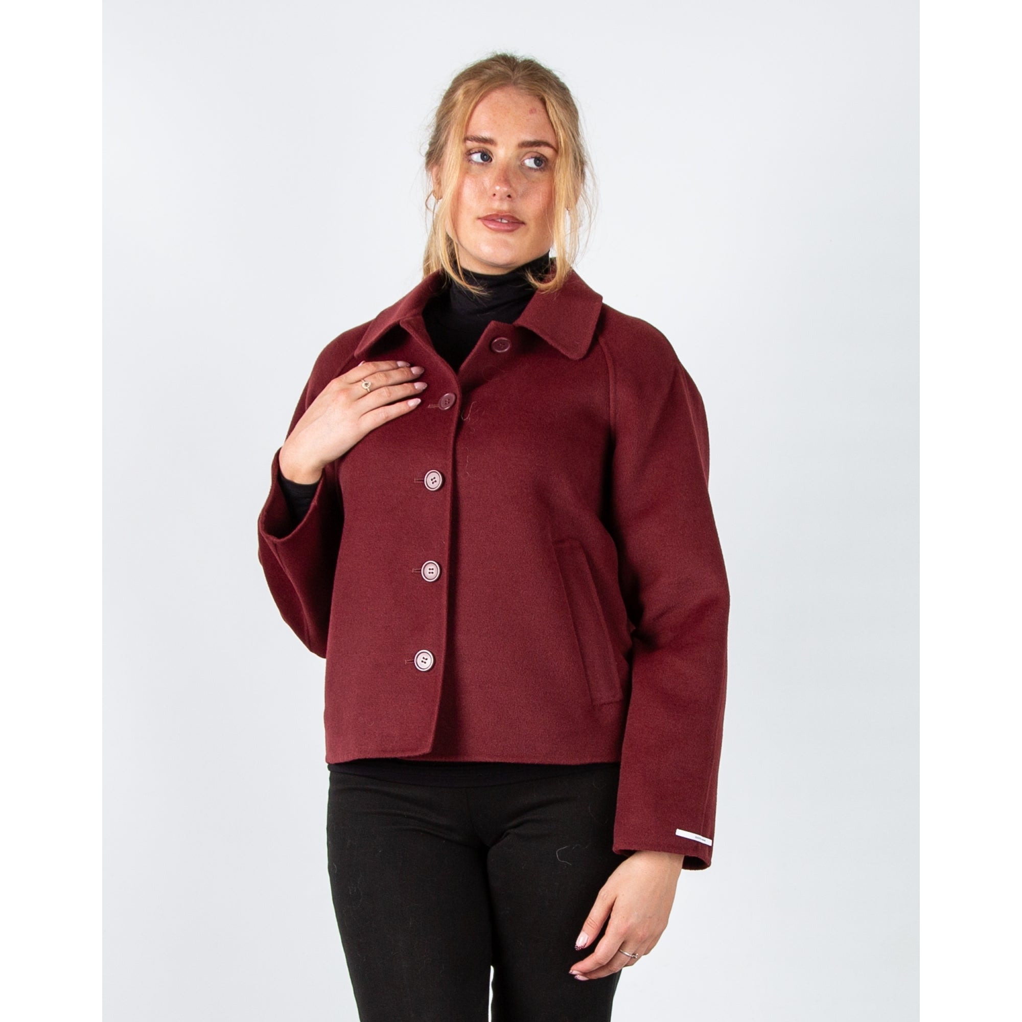 Marella Emme Clip Double Face Boxy Jacket With Collar Burgundy