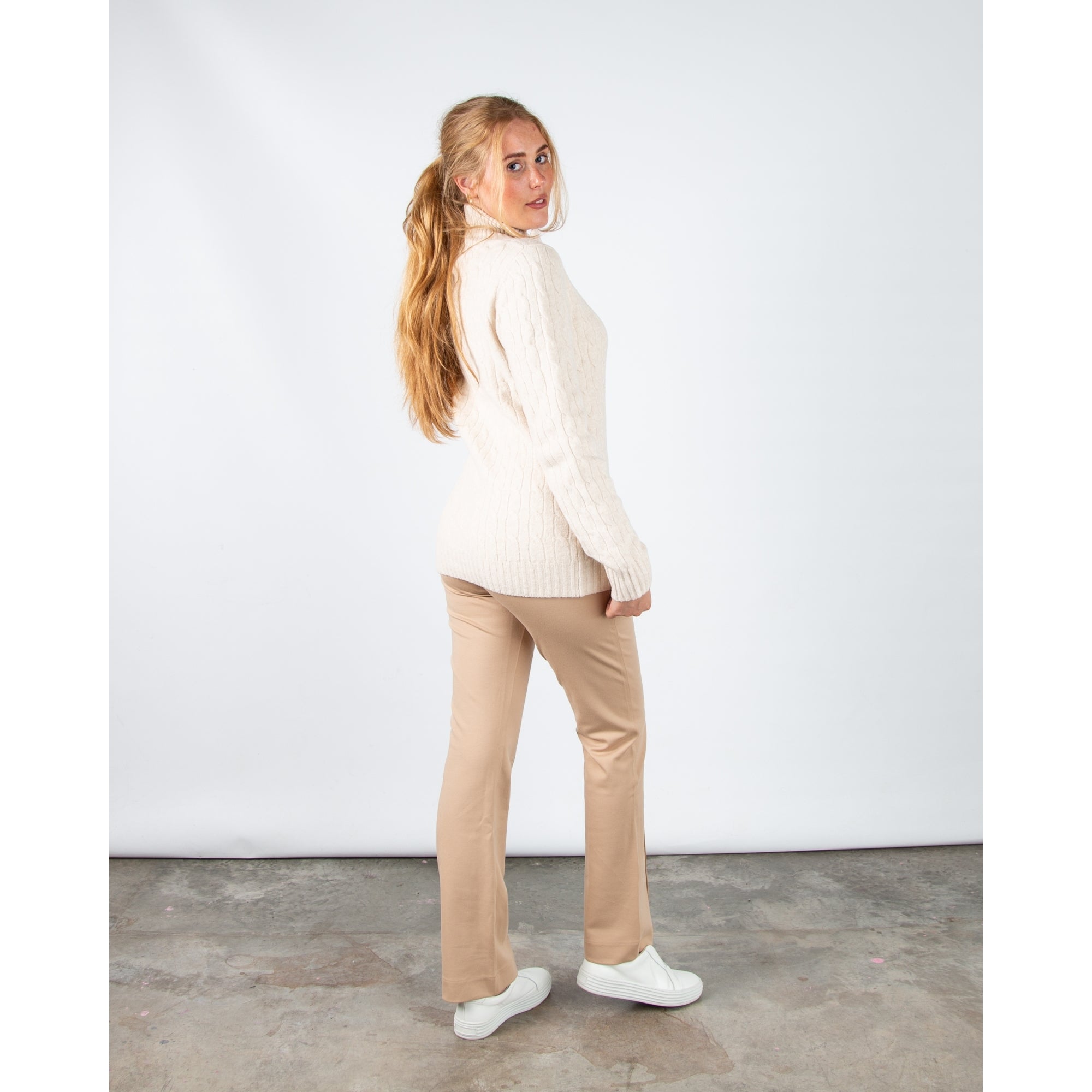 Hv Society Mea Cable Knit Jumper With Zip Neck Beige