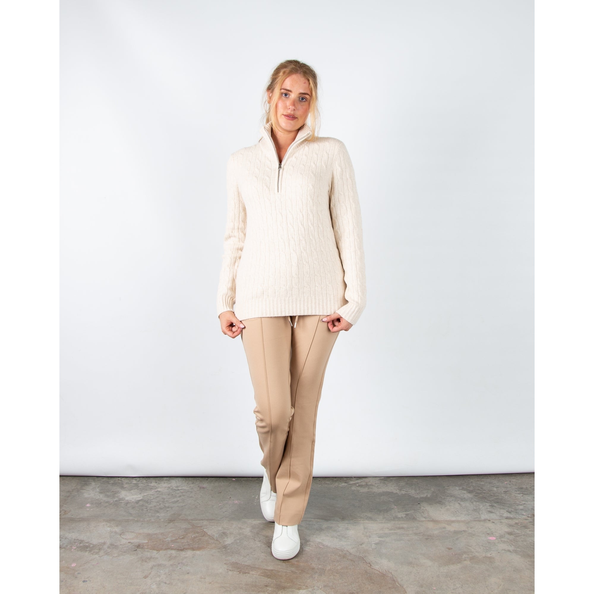 Hv Society Mea Cable Knit Jumper With Zip Neck Beige