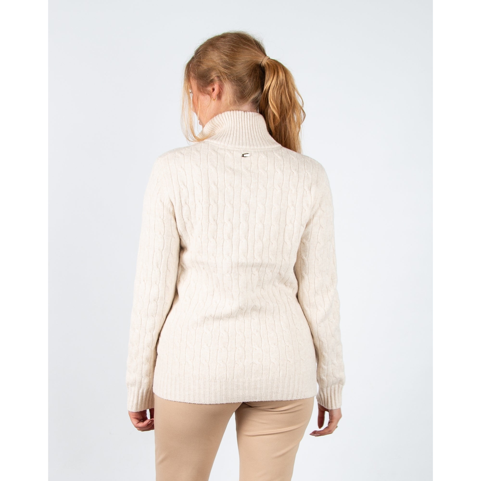 Hv Society Mea Cable Knit Jumper With Zip Neck Beige