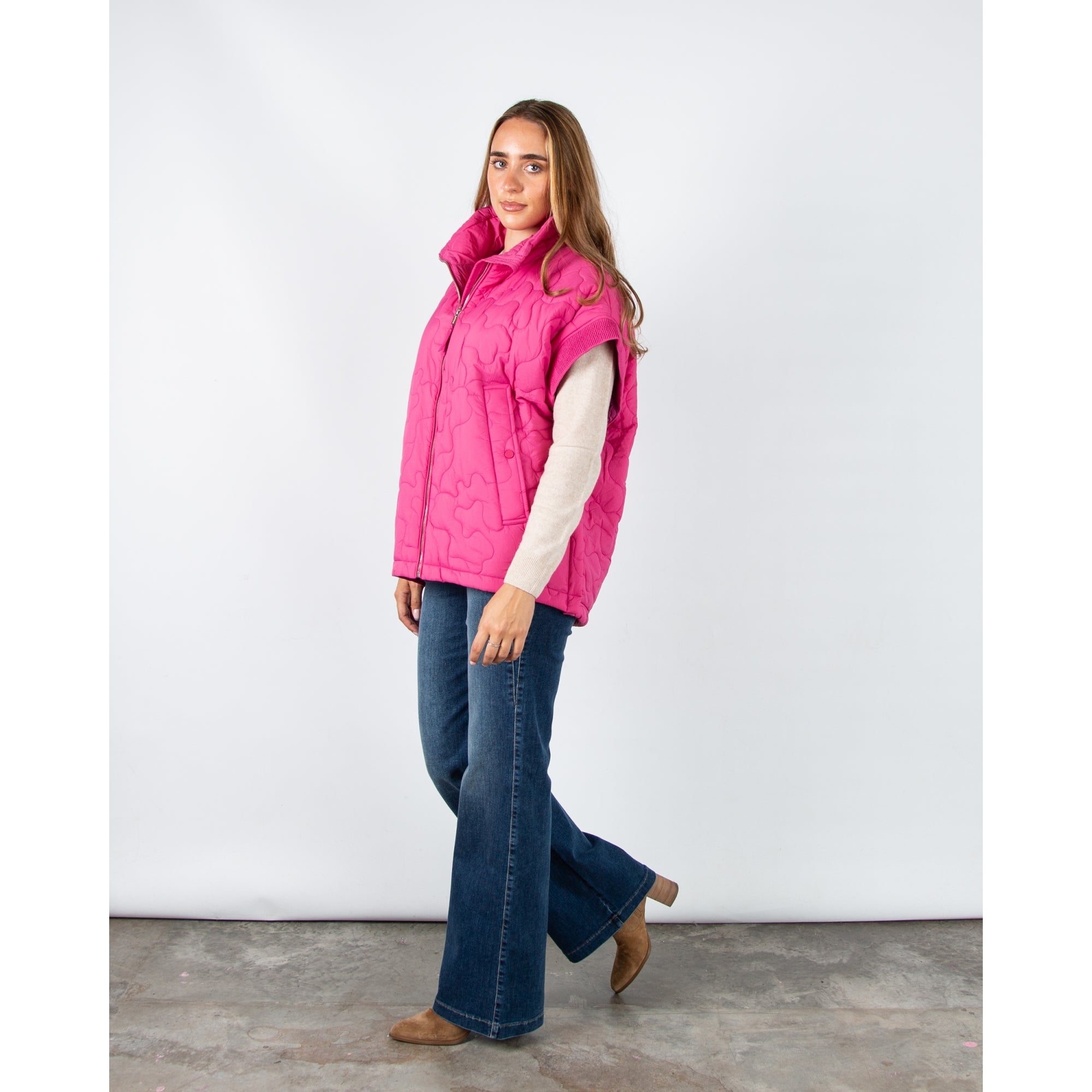 Rino & Pelle Caitlyn Oversized Swirl Quilted Gilet Deep Pink