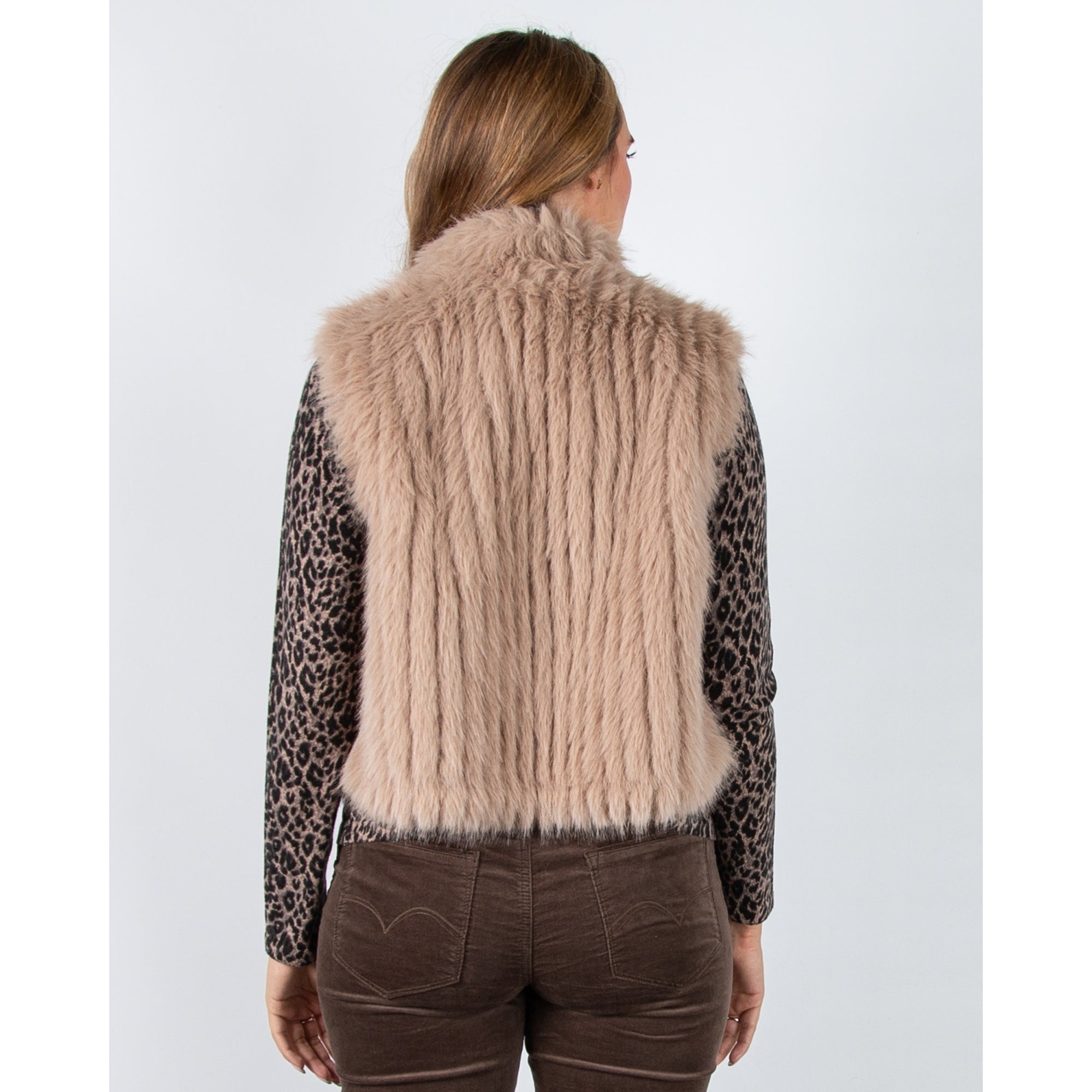 Rino & Pelle Dava Shaggy Faux Fur Ribbed Gilet Oat