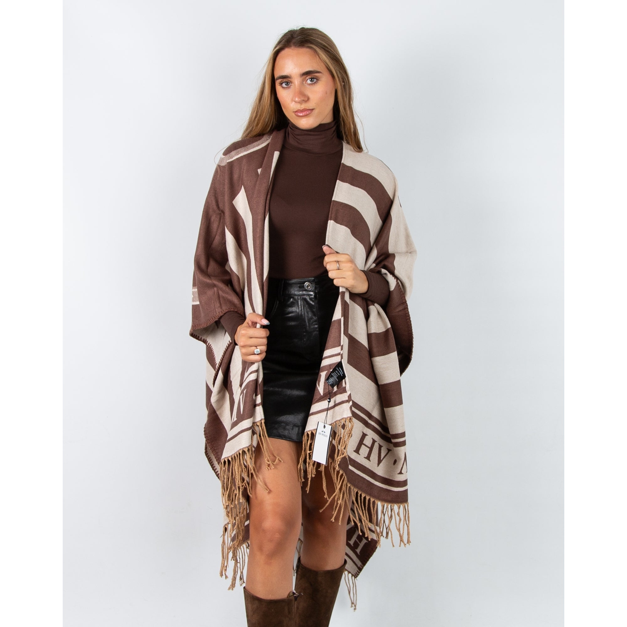 Hv Society Shelly Equestrian Print Shawl With Tassels Brown