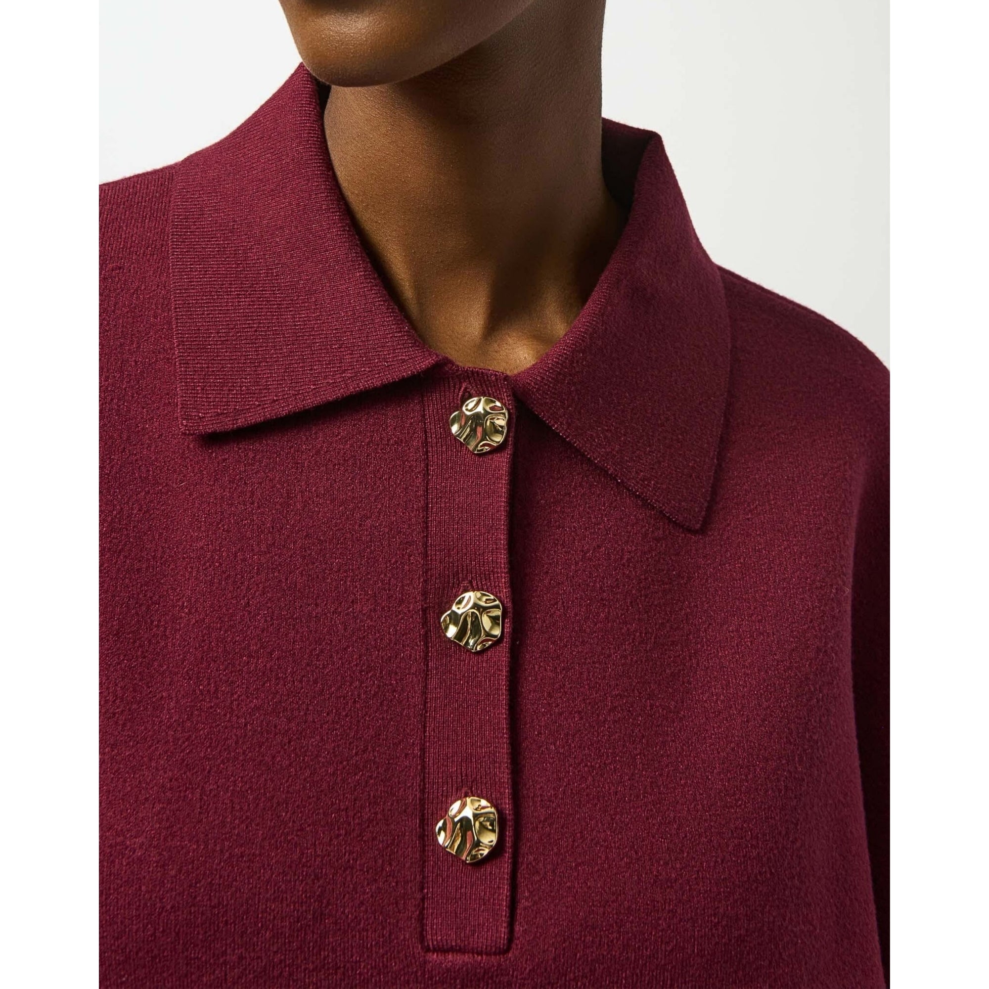 Joseph Ribkoff Cape Jumper With Gold Buttons And Collar Merlot