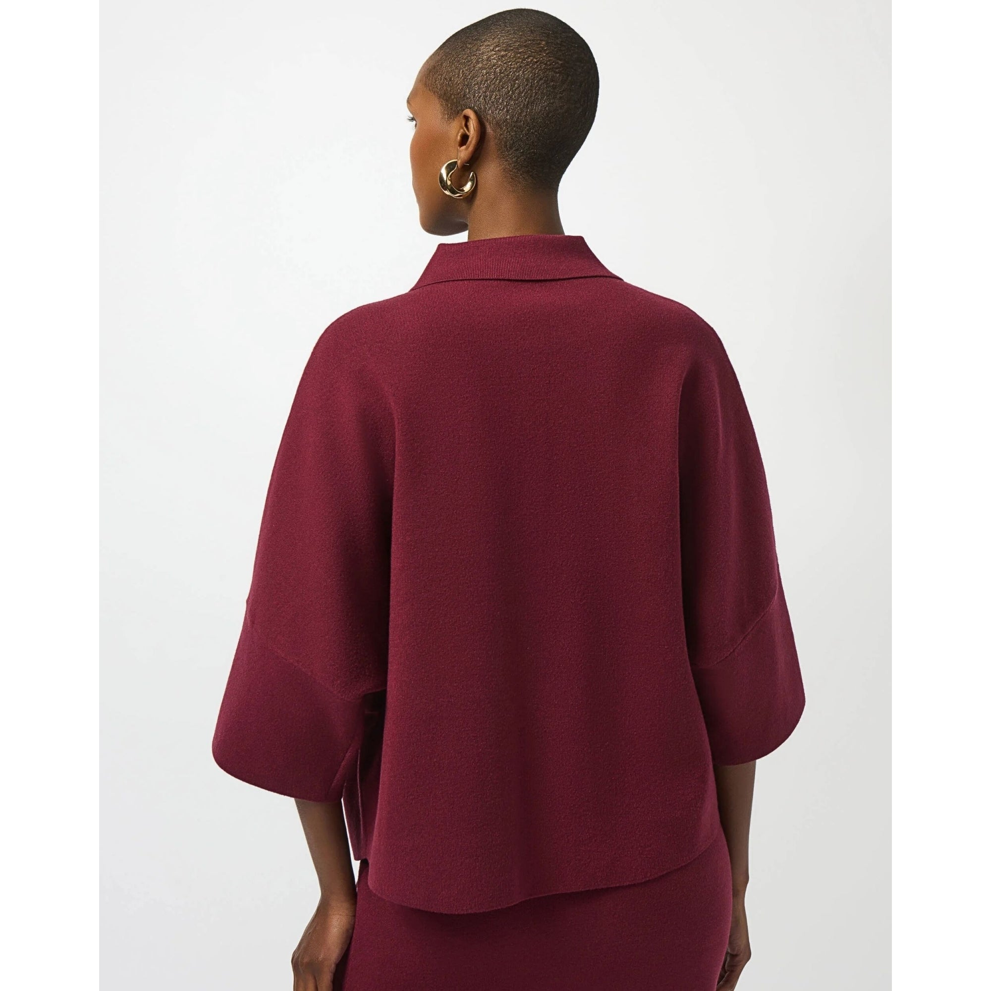 Joseph Ribkoff Cape Jumper With Gold Buttons And Collar Merlot