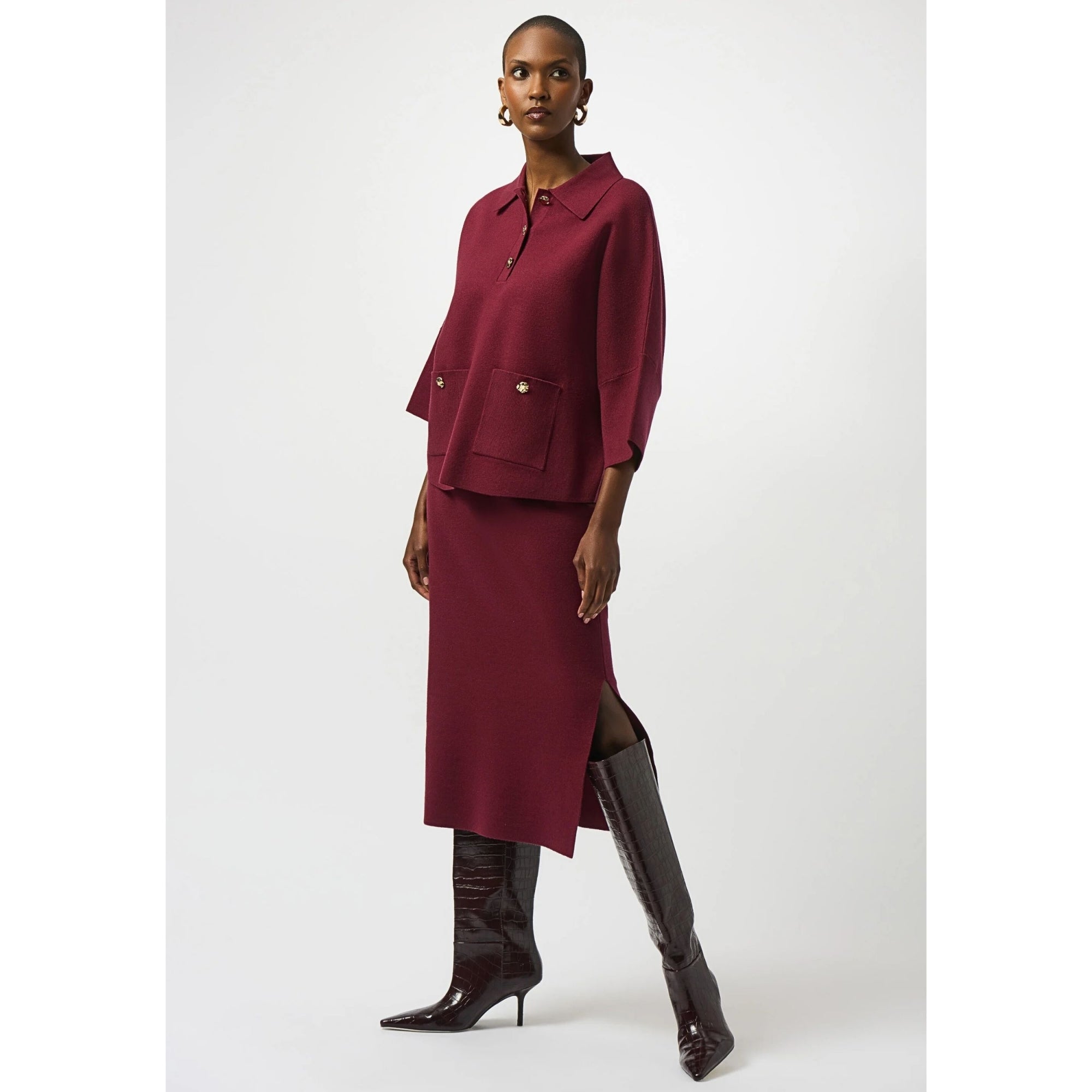 Joseph Ribkoff Fitted Knit Skirt With Side Zip Merlot