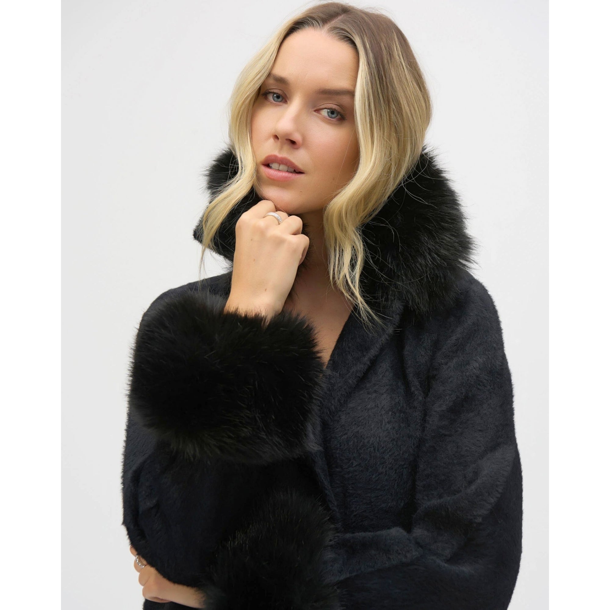 Joseph Ribkoff Coatigan With Faux Fur Collar And Cuff Black 11