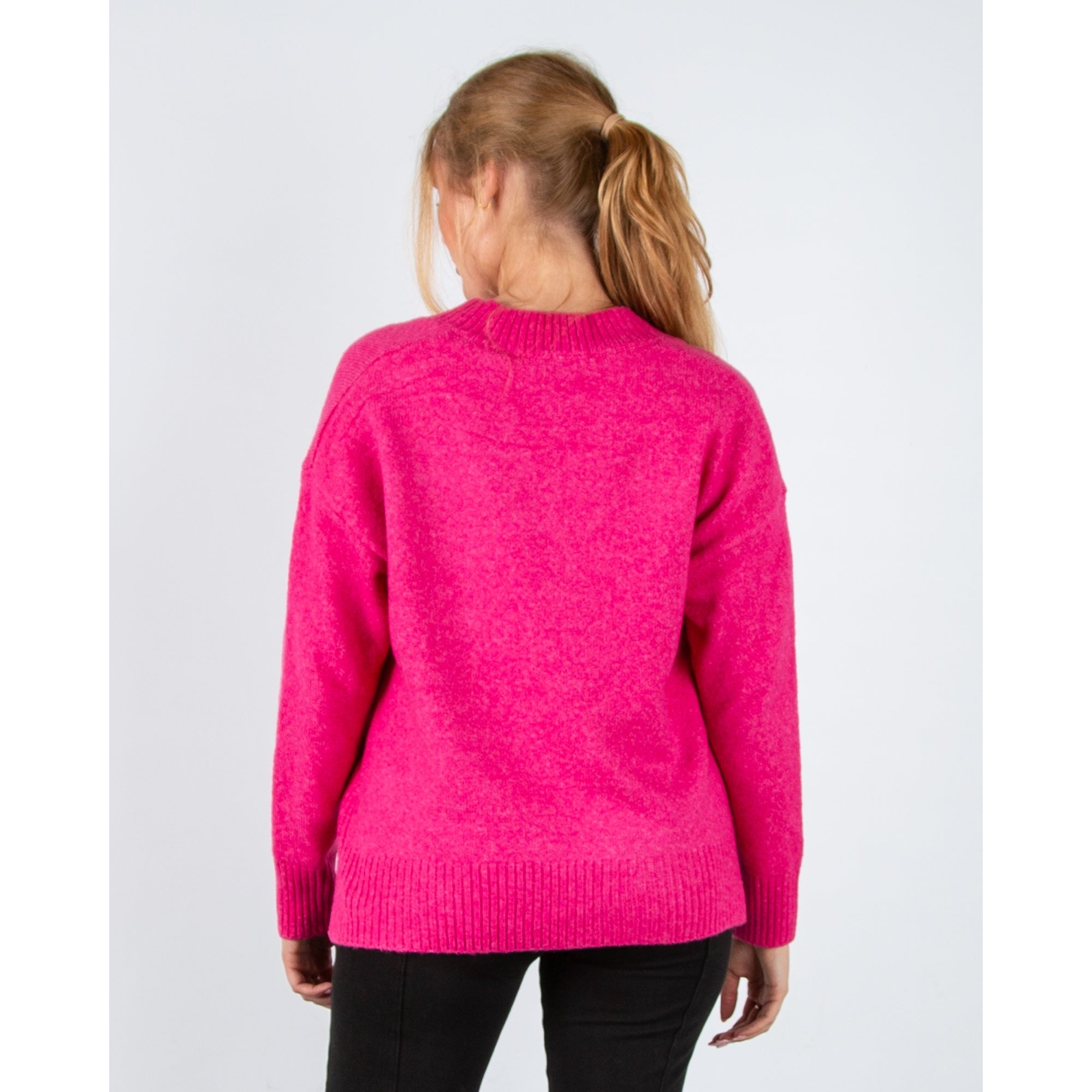 Rino & Pelle Maribel Soft Knit V Neck Jumper With Rib Trim Deep Pink