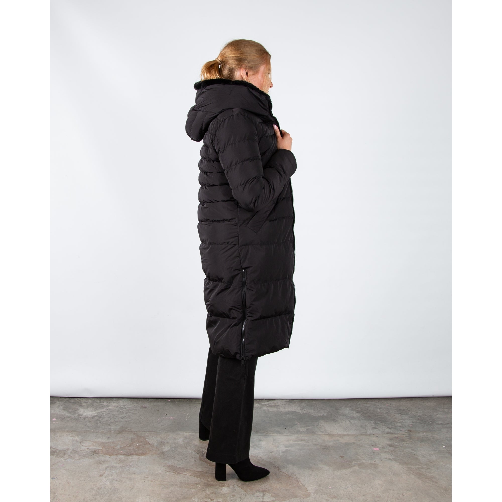 Rino & Pelle KeilaFur Long Puffa Coat With Faux Fur Lining Black