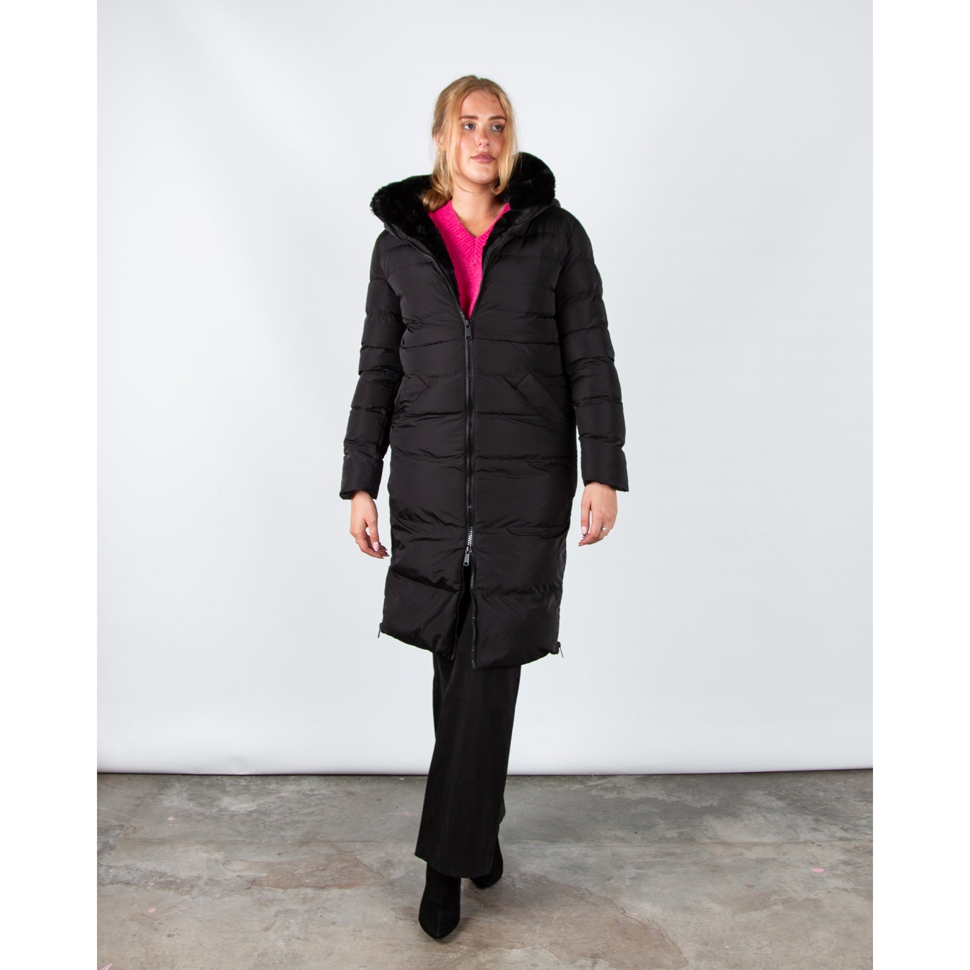 Rino & Pelle KeilaFur Long Puffa Coat With Faux Fur Lining Black