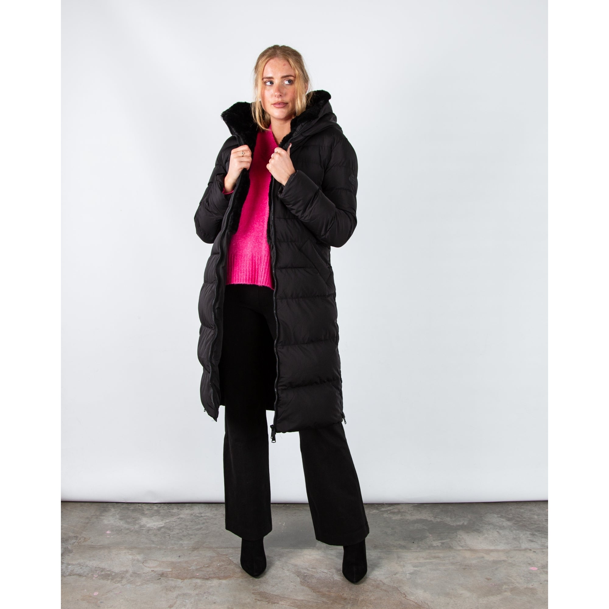 Rino & Pelle KeilaFur Long Puffa Coat With Faux Fur Lining Black