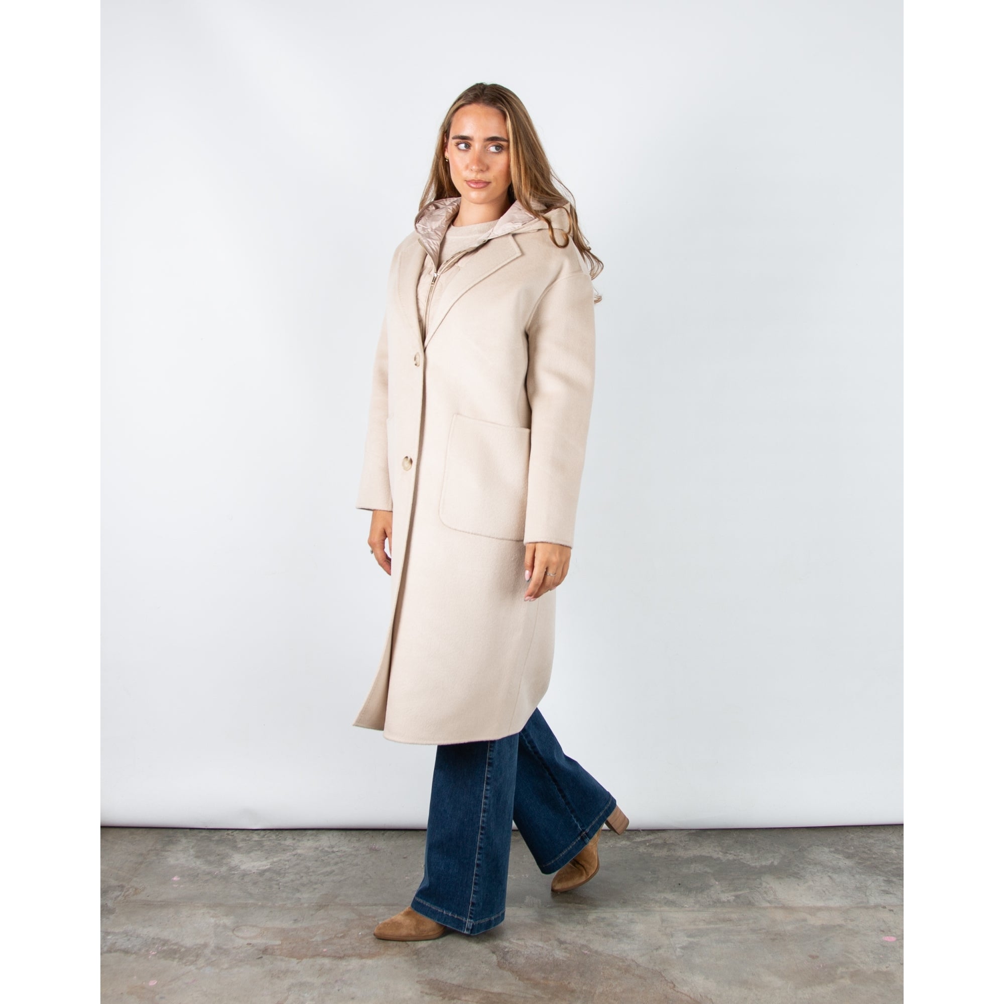 Rino & Pelle Femia Wool Coat With Quilted Gilet Insert Light Desert