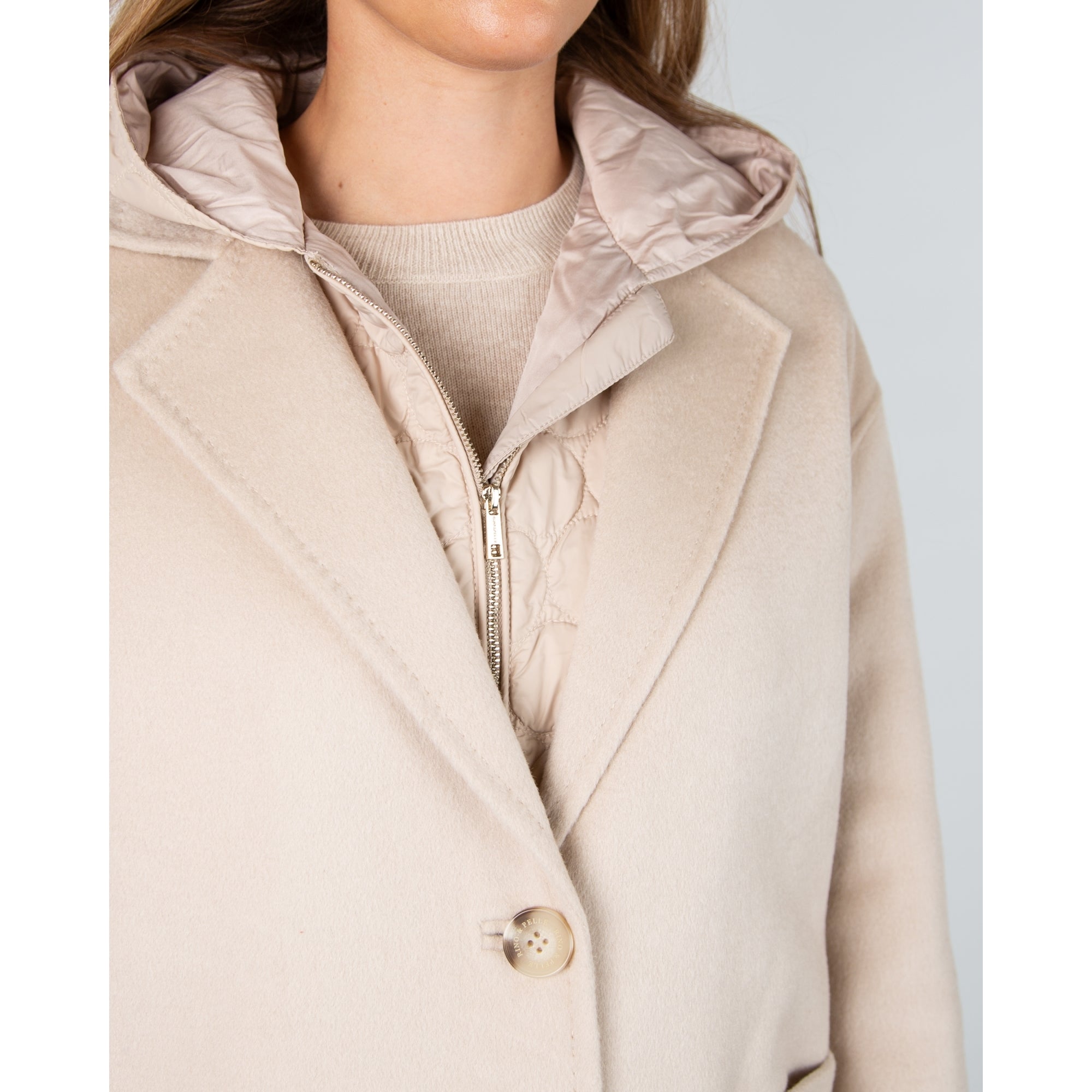 Rino & Pelle Femia Wool Coat With Quilted Gilet Insert Light Desert