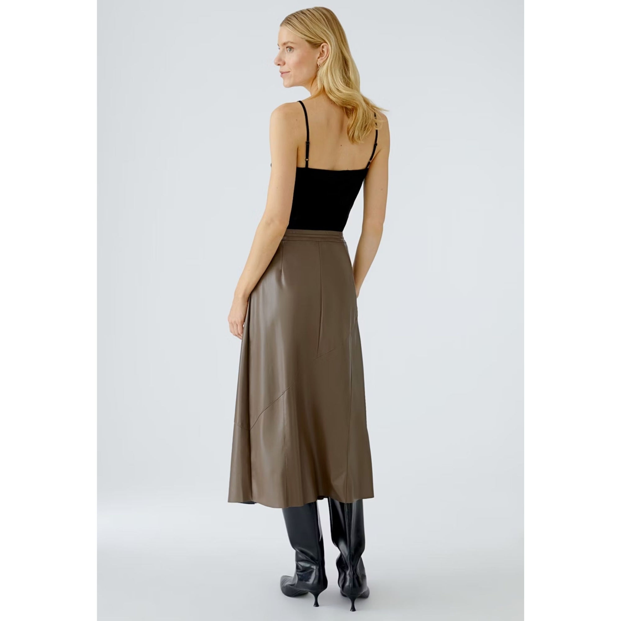 Oui Faux Leather Wrap Skirt Taupe
