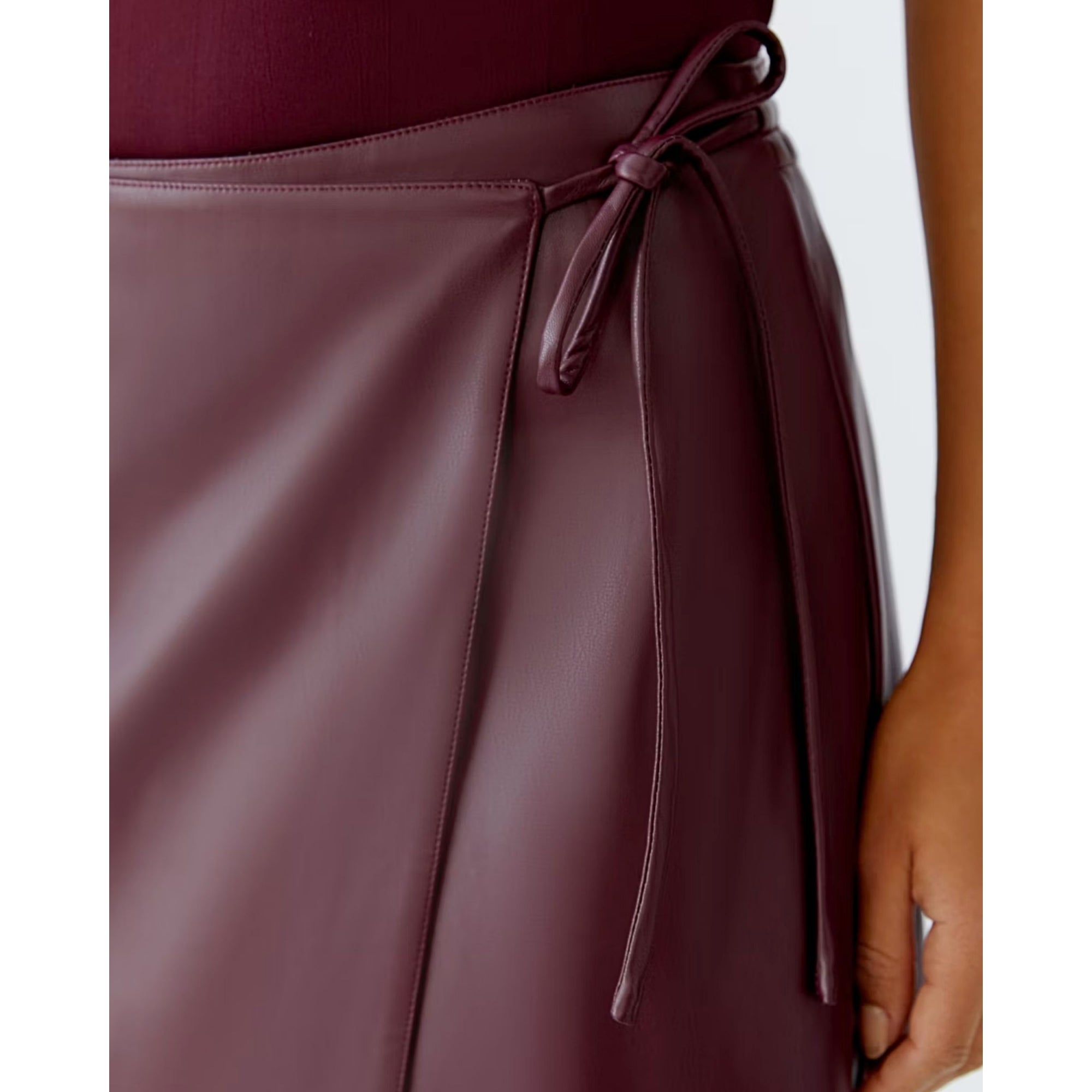 Oui Faux Leather Wrap Skirt Deep Berry