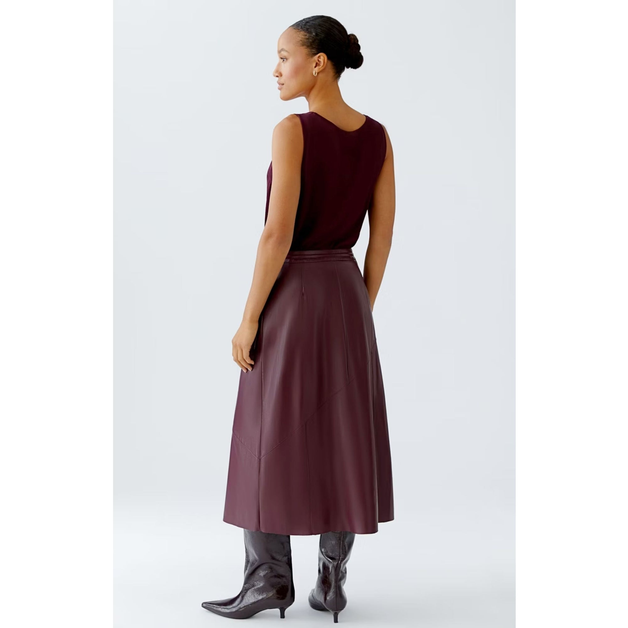 Oui Faux Leather Wrap Skirt Deep Berry