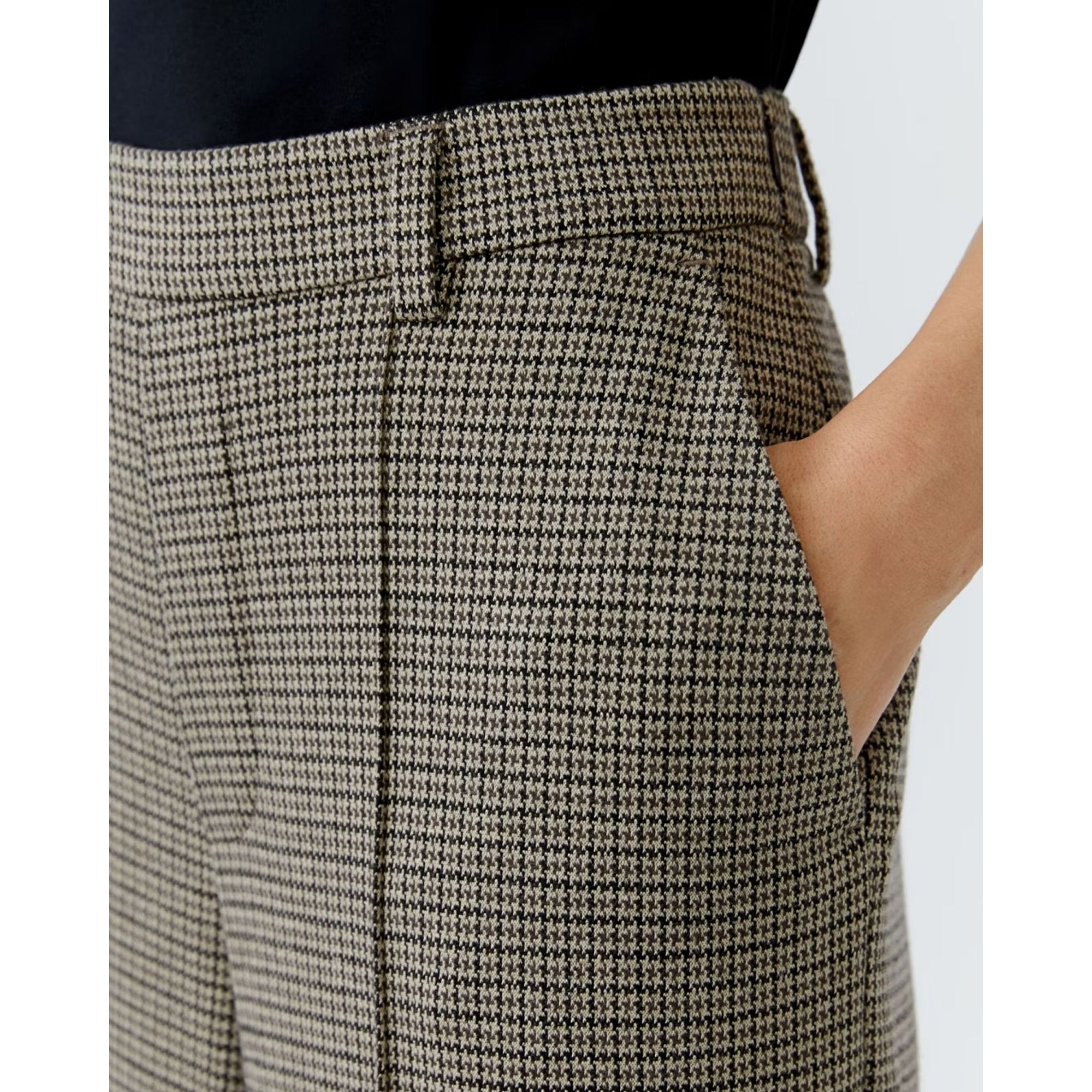 Oui Houndstooth Wide Leg Trouser Black/beige